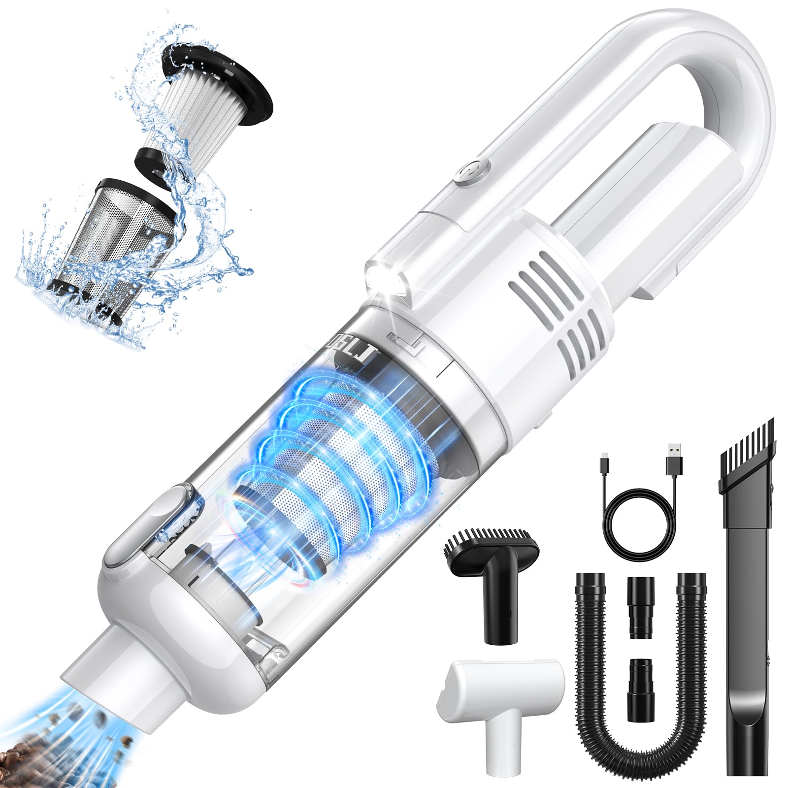 Cordless Handheld Vacuum Cleaner 12000PA - Portable Car & Home Vacuum with LED Light for Wet/Dry Cleaning