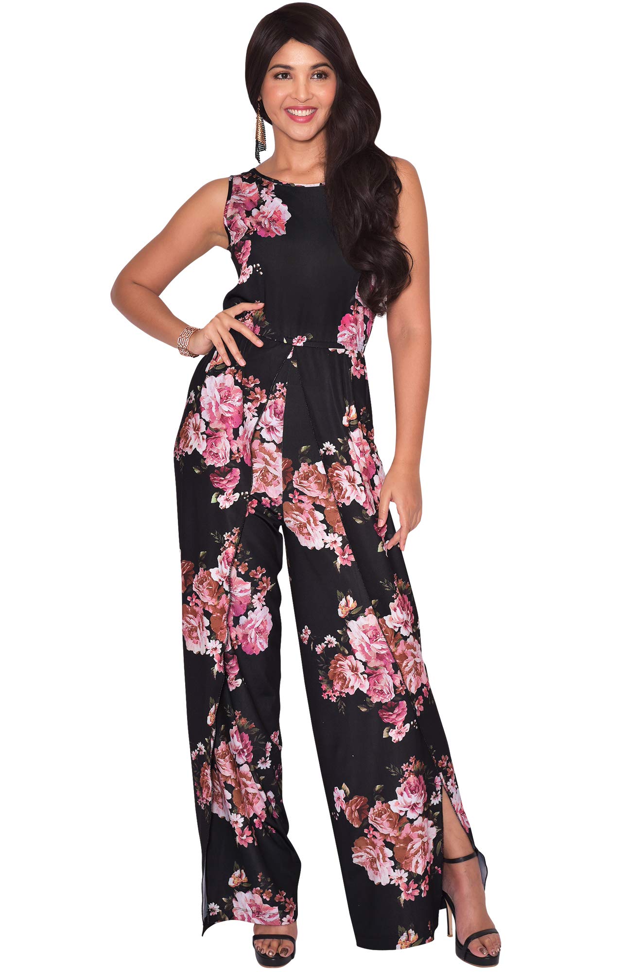 KOH KOH Women's Floral Print Sleeveless Wide Leg Romper Jumpsuit - Summer Beach Outfit, Casual Wear & Vacation Dress