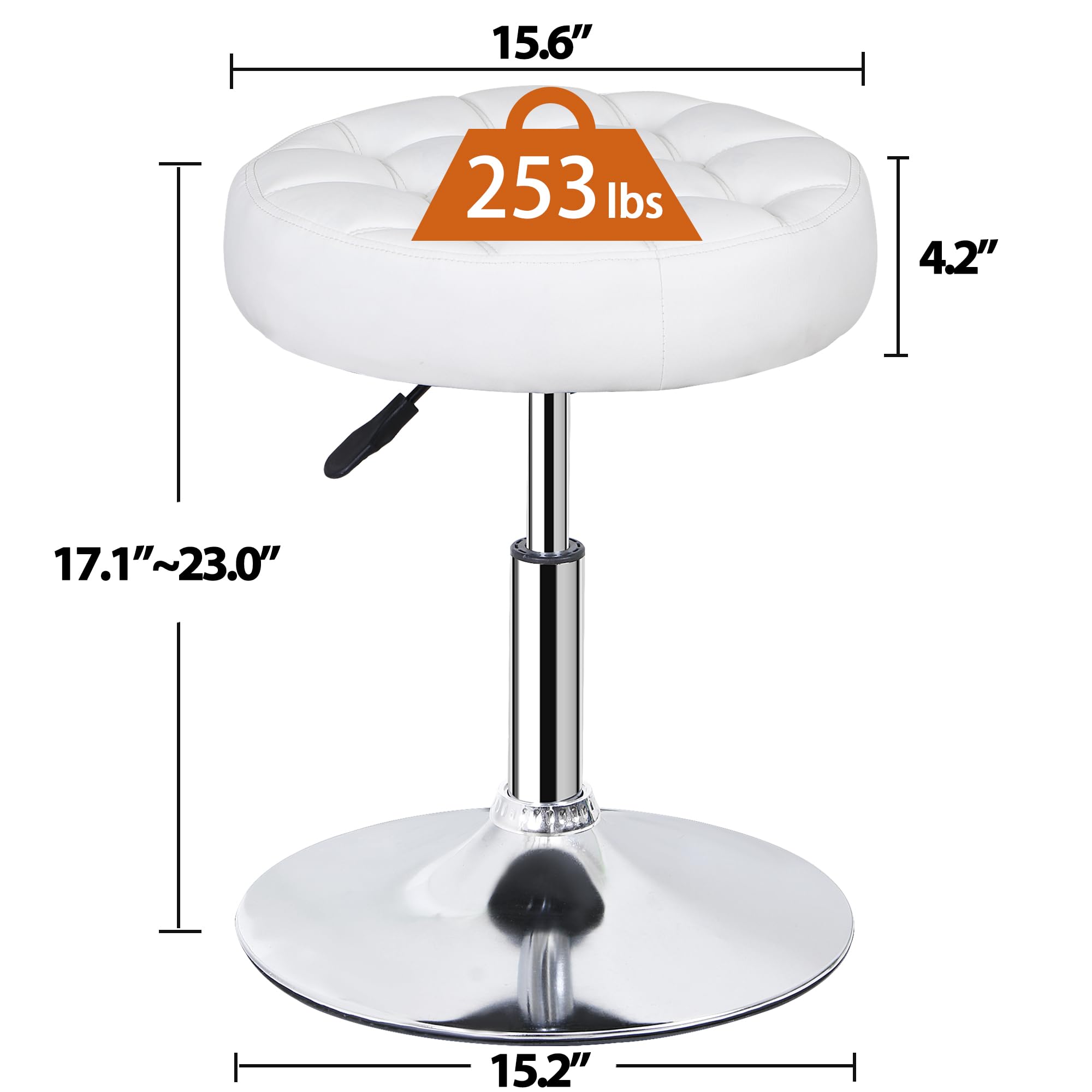 Adjustable Vanity Stool with 360° Swivel - White Makeup Chair for Bedroom & Living Room