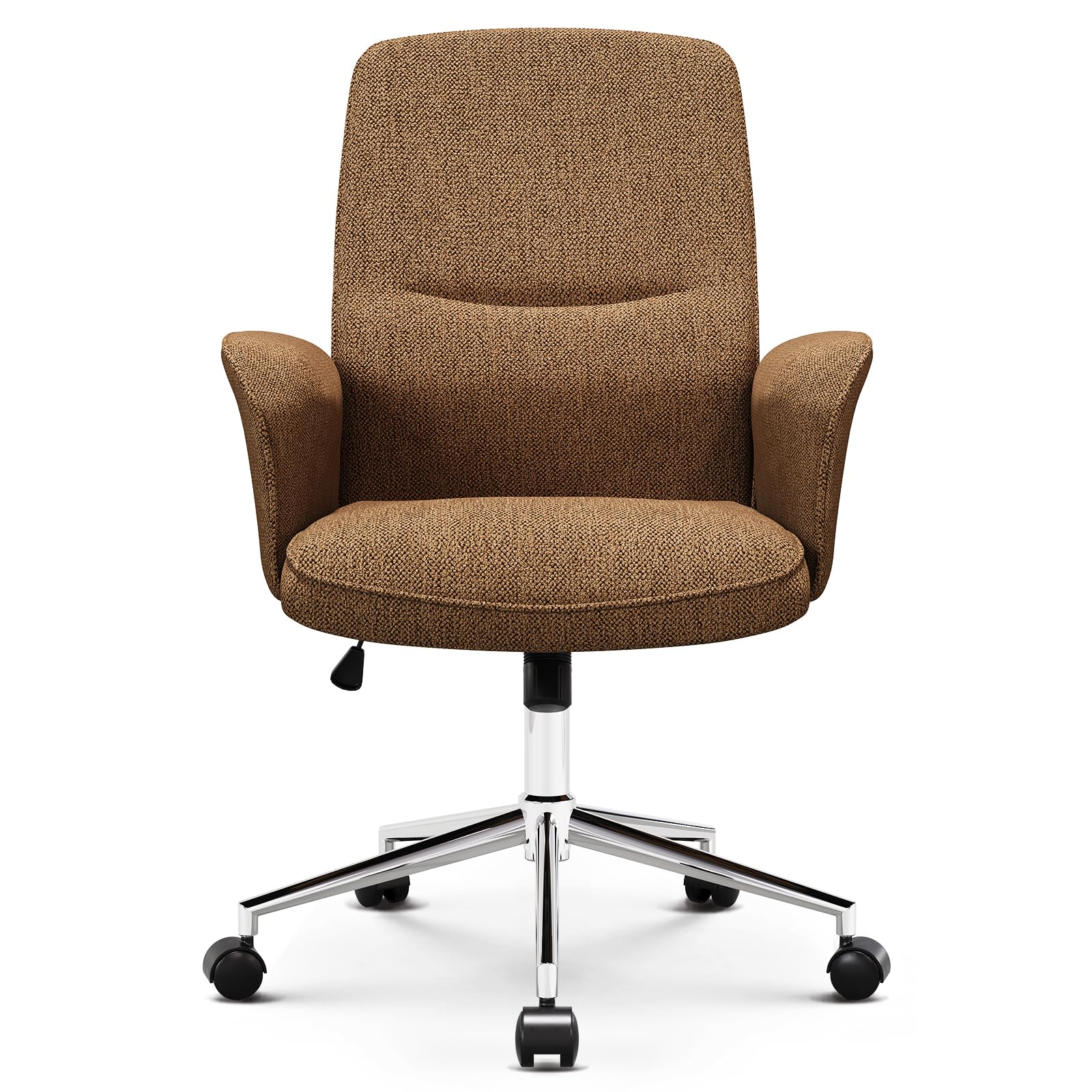 COLAMY Ergonomic Fabric Office Chair with Wheels & Armrests - Adjustable Swivel Computer Desk Chair for Home Office, Gaming, Makeup Vanity & Bedroom - Camel Upholstered Comfortable Task Chair