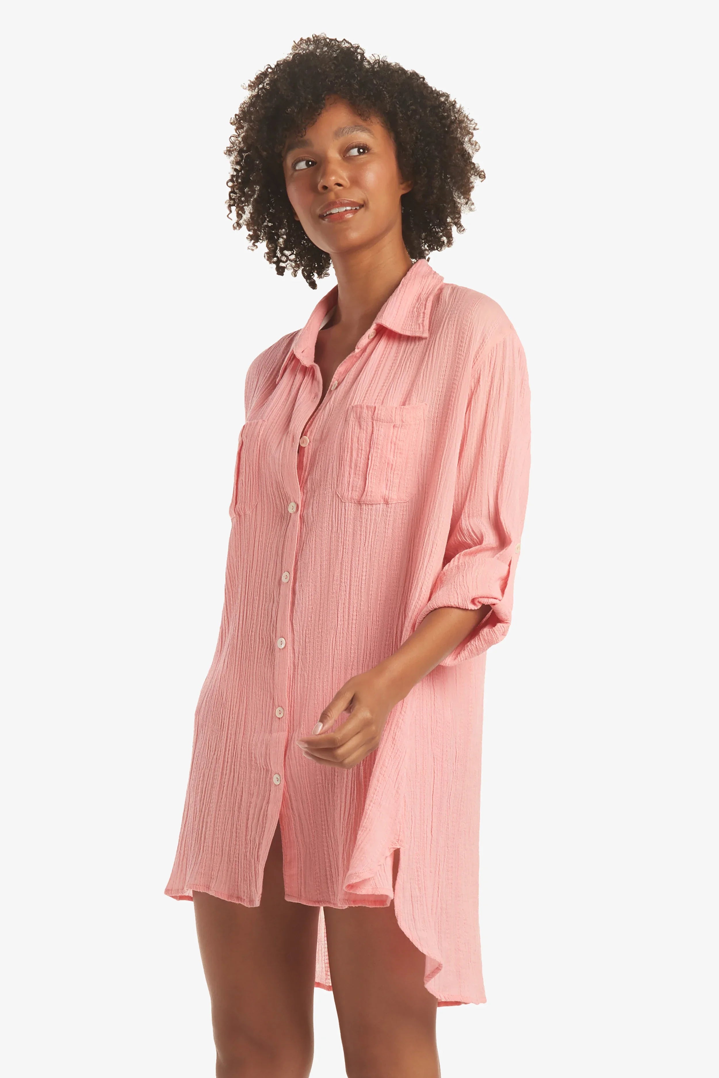 Soft Rose Relaxed Shirt Dress for Women - Casual Long Sleeve Button Down Tunic Top - Perfect for Office, Travel & Everyday Wear