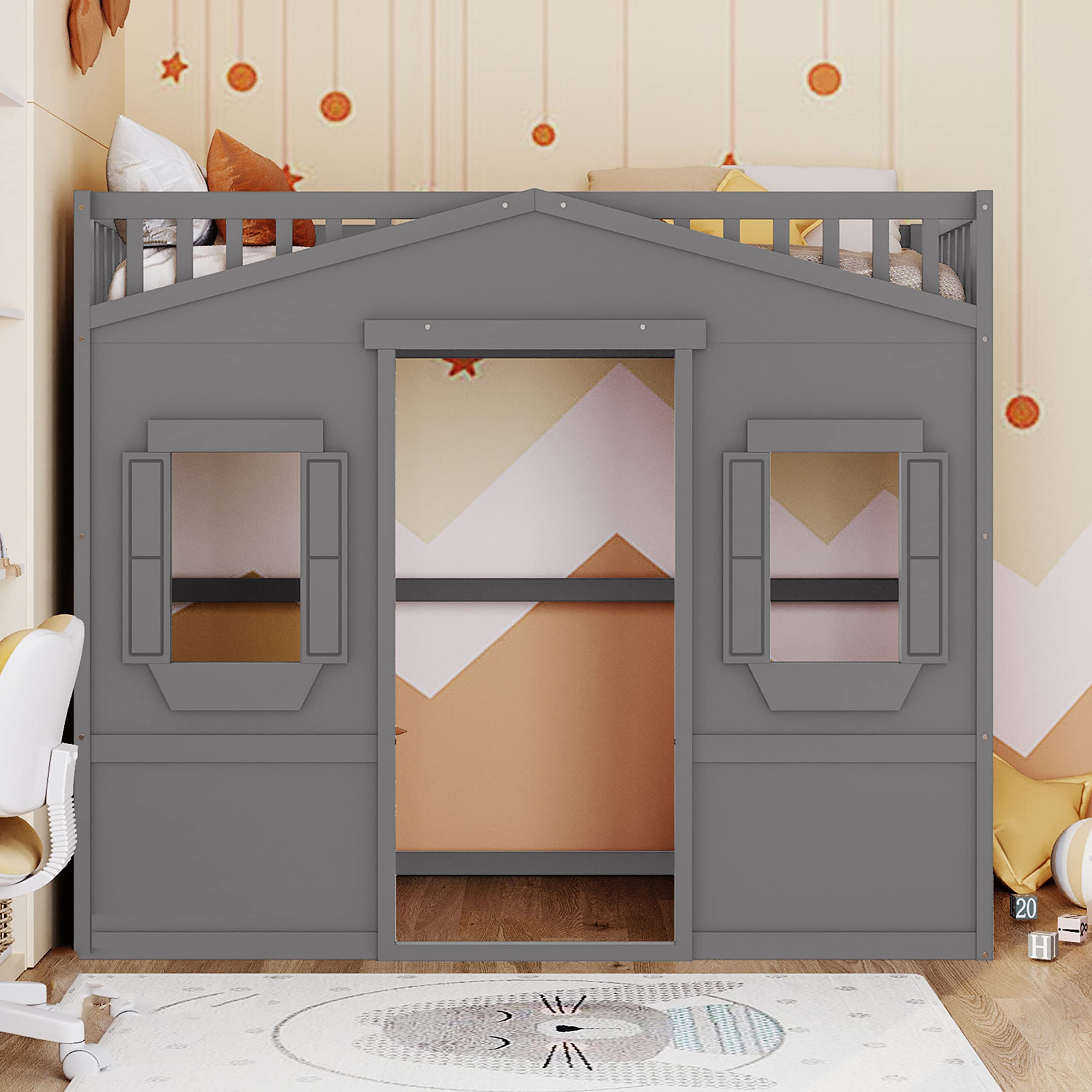 MERITLINE Twin Size Wooden Loft Bed for Kids & Teens - Sturdy High Loft Bed Frame with Side Ladder, 51.6
