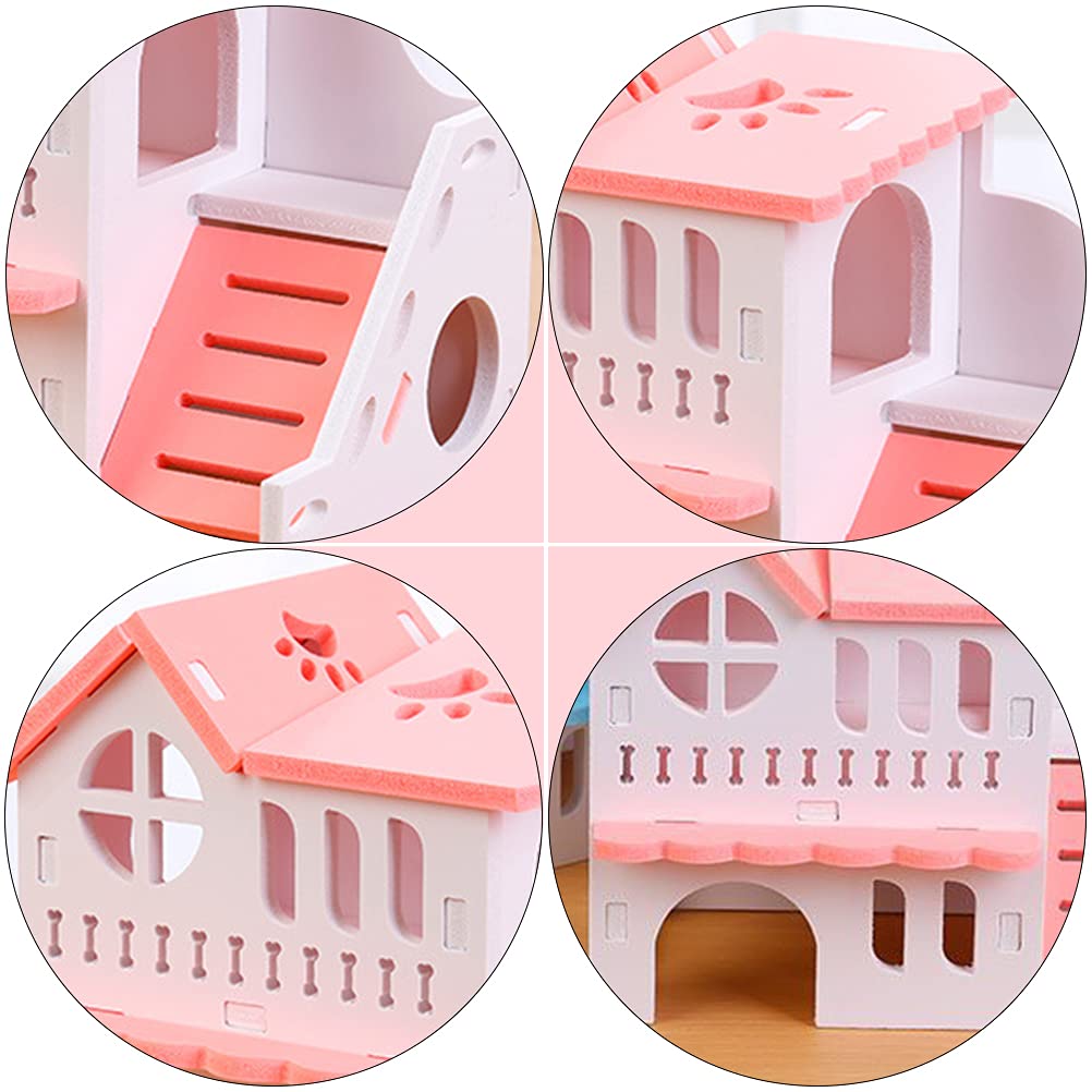 ULTECHNOVO 2-Story Hamster Cage - Wooden Hamster House with Exercise Wheel, Chew Toys & Multi-Level Play Area - Small Pet Habitat for Dwarf Hamsters, Gerbils, Mice - Perfect for Cage Enrichment & Playtime Activities