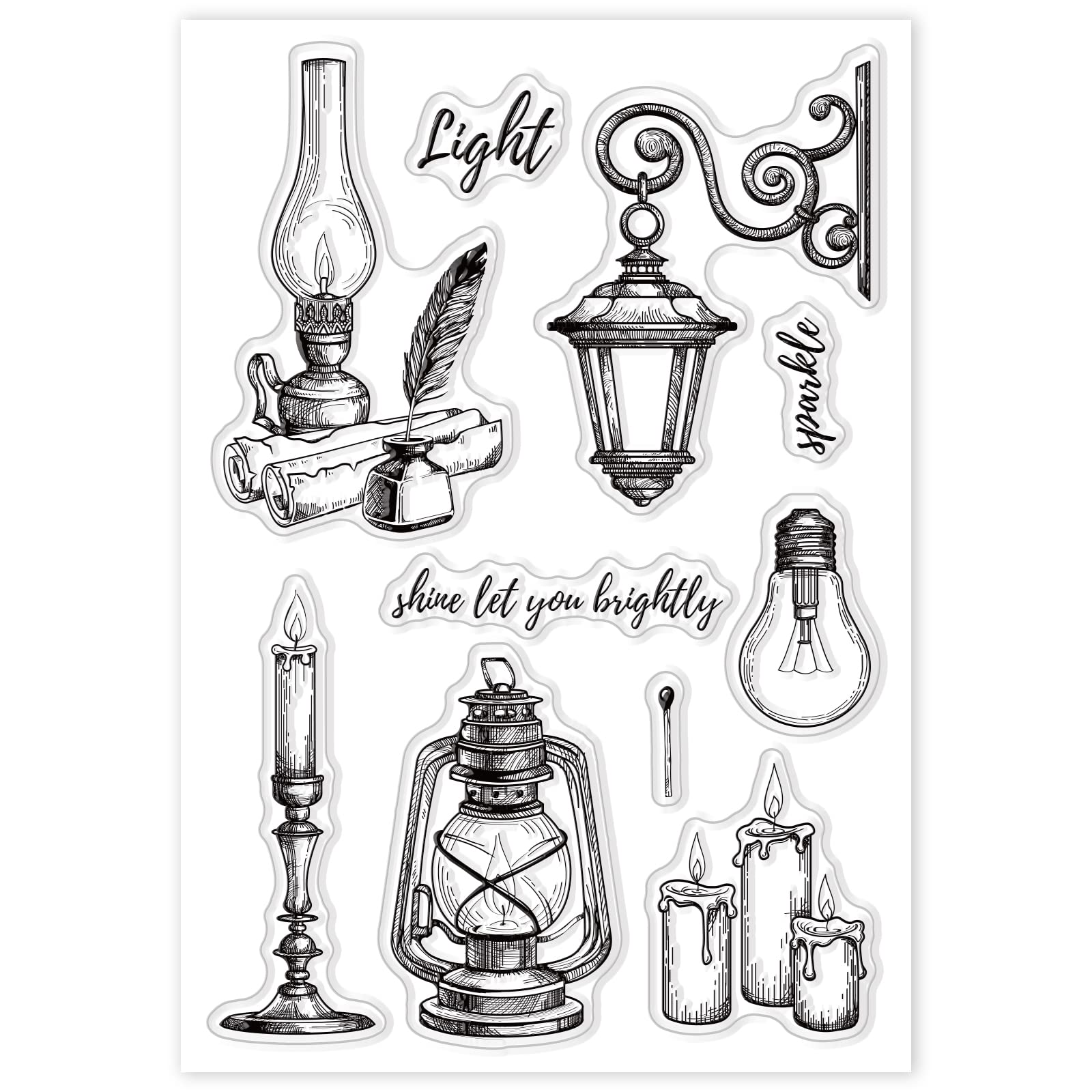 Vintage Silicone Clear Stamp Set - Candles, Street Lamps & Light Bulbs for Scrapbooking, Journaling, Card Making - Perfect for DIY Crafts, Bullet Journals & Handmade Greeting Cards