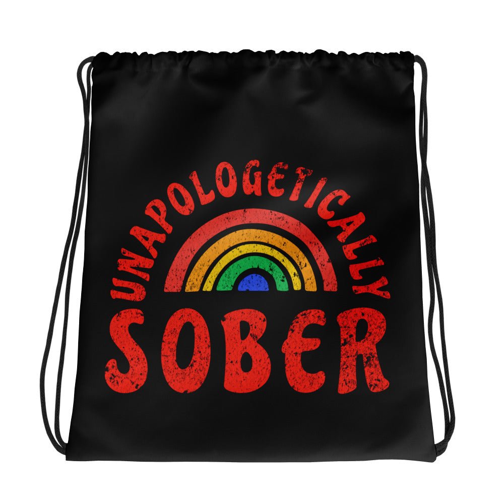 Unapologetically Sober Drawstring Bag - Motivational Recovery Gift for AA Meetings & Sober Living - Gym & Travel Essential
