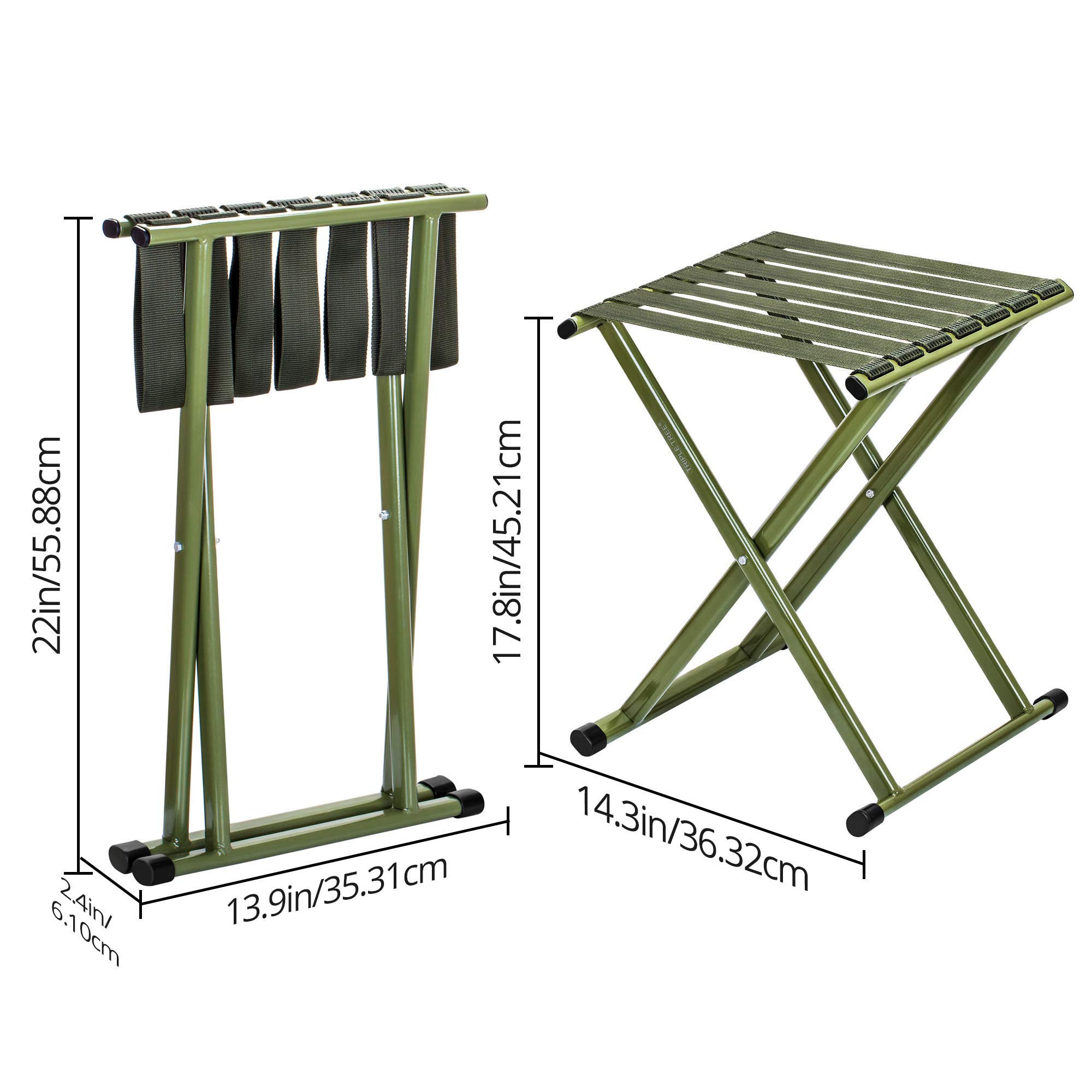 TRIPLE TREE Heavy Duty Folding Camping Stool - 17.8 Inch Portable Outdoor Chair Supports 600 lbs - Perfect for Hiking, Fishing, Backpacking & Picnics