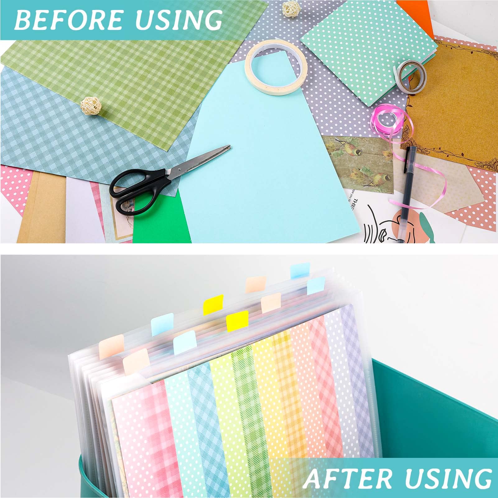 Caydo 10-Pack Scrapbook Paper Storage Organizer with 60 Sticky Index Tabs - Plastic Bags for 12x12 Inch Cardstock, Vinyl & Paper Files - Perfect for Crafting, Scrapbooking & Document Organization
