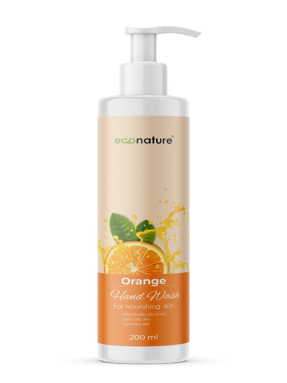 ECONATURE Natural Orange Foaming Hand Wash Refill - 200ML Liquid Hand Soap | Gentle Cleansing for Kitchen, Bathroom & Travel Use