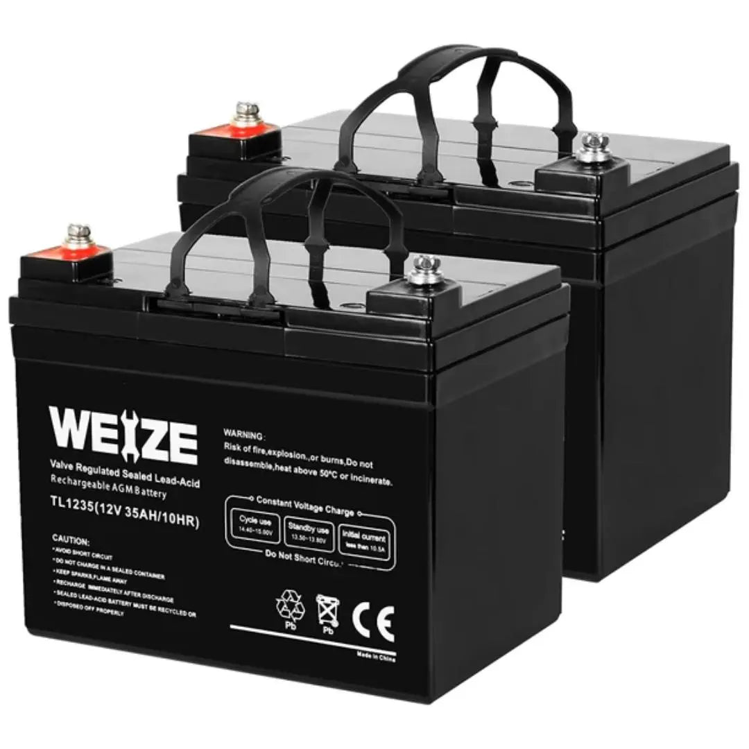WEIZE 12V 35Ah Deep Cycle AGM Battery for Solar Power, RV, Marine & Off-Grid Applications - Maintenance-Free SLA Battery with Long Lifespan
