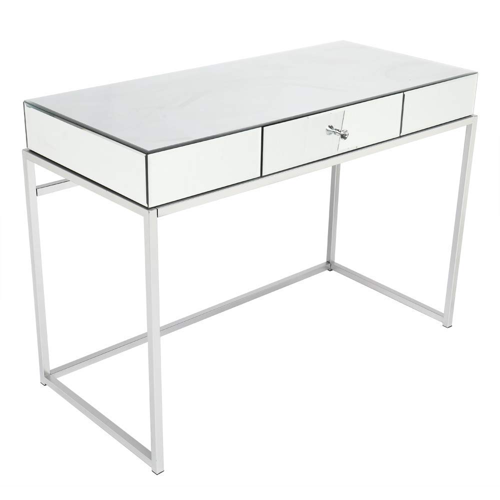 Elegant Mirrored Console Table with Drawers - Vanity Makeup Desk & Home Office Writing Table, Smooth Finish with Crystal Knobs - Perfect for Bedroom Dressing Area, Living Room Decor & Women's Workspace