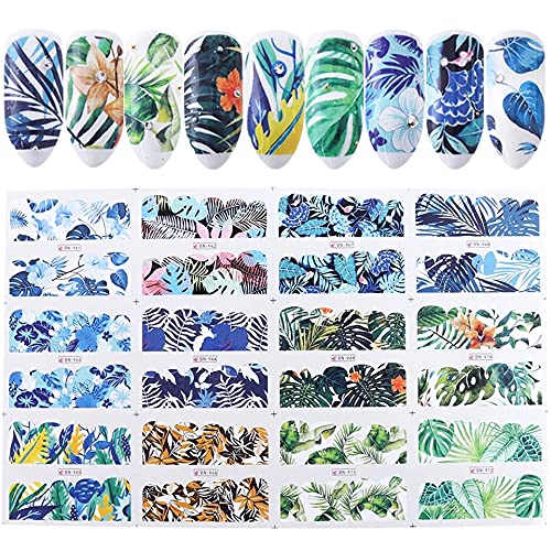 12 Sets Tropical Feathers & Geometric Flowers Water Slide Nail Decals - Botanical Nail Art Kit with Rainbow Butterflies, Peacocks, Birds & Leaves - DIY Nail Transfer Stickers for Summer Nails, Bridal Manicures & Festival Nail Designs