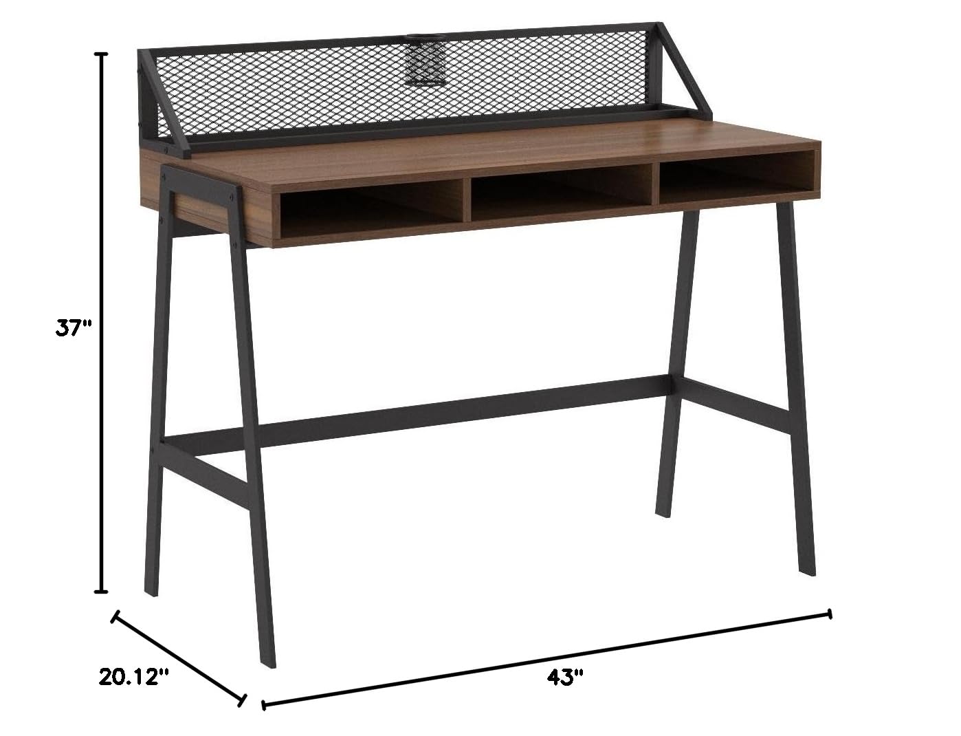 Walker Edison 42 Inch Industrial Mesh Wood Laptop Desk - Dark Walnut Home Office Workstation for Small Spaces, Compact Writing Table for Modern Living Rooms and Dorm Rooms