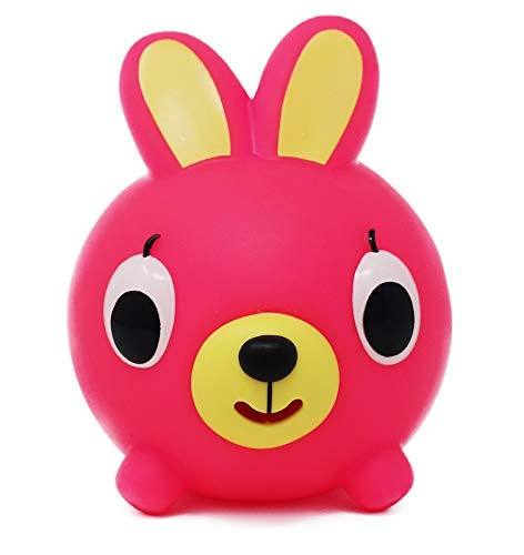Sankyo Toys Squeeze and Play Sound Ball - Interactive Baby Toy with Fun Squeaky Sounds, Soft Plush Neon Pink Bunny for Sensory Play - Perfect for Toddlers, Infants & Early Learning Development (Great for Playtime, Gifts & Nursery Decor)