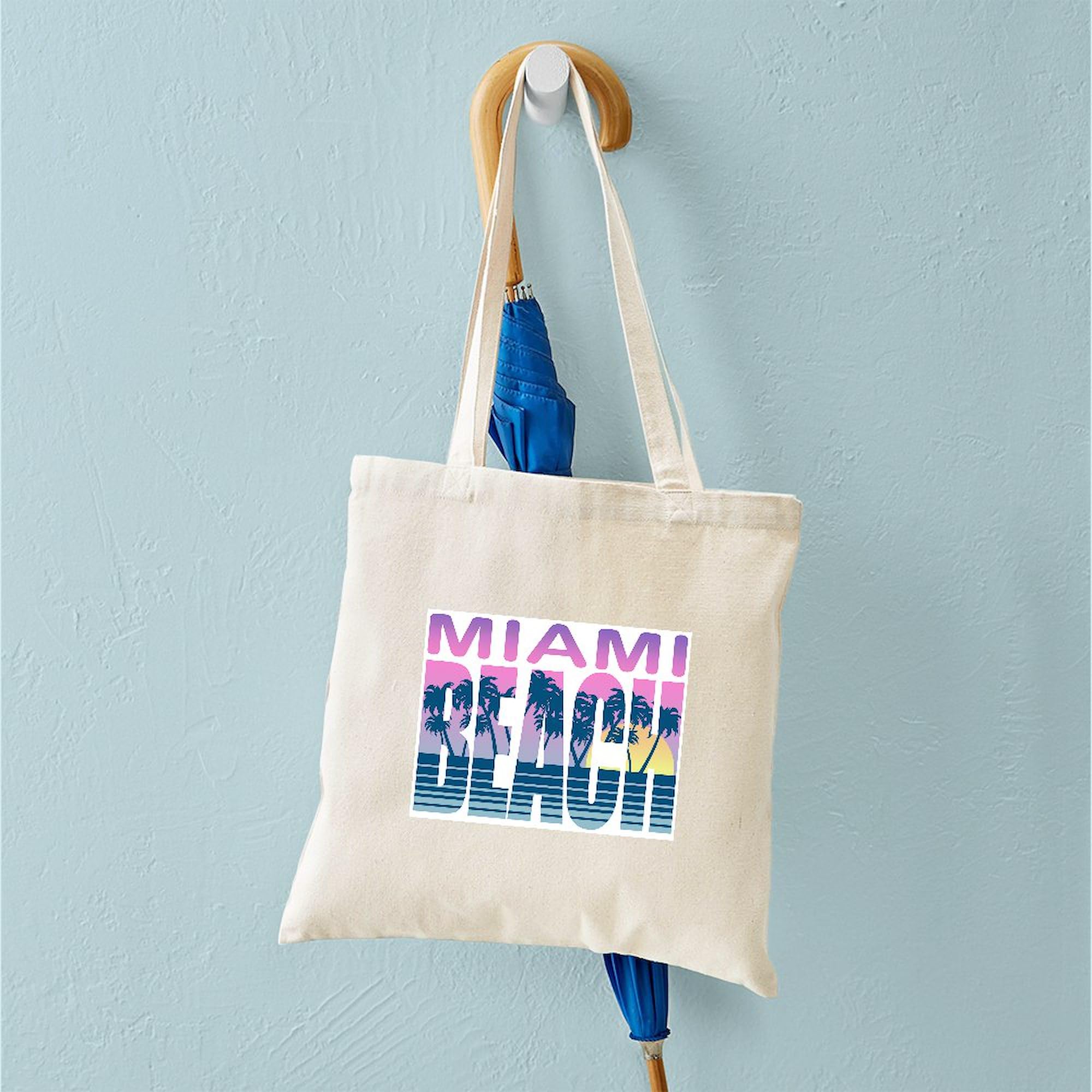 Eco-Friendly Miami Beach Canvas Tote Bag - Natural Reusable Shopping Bag for Beach, Groceries & Daily Use | Durable & Stylish Carryall