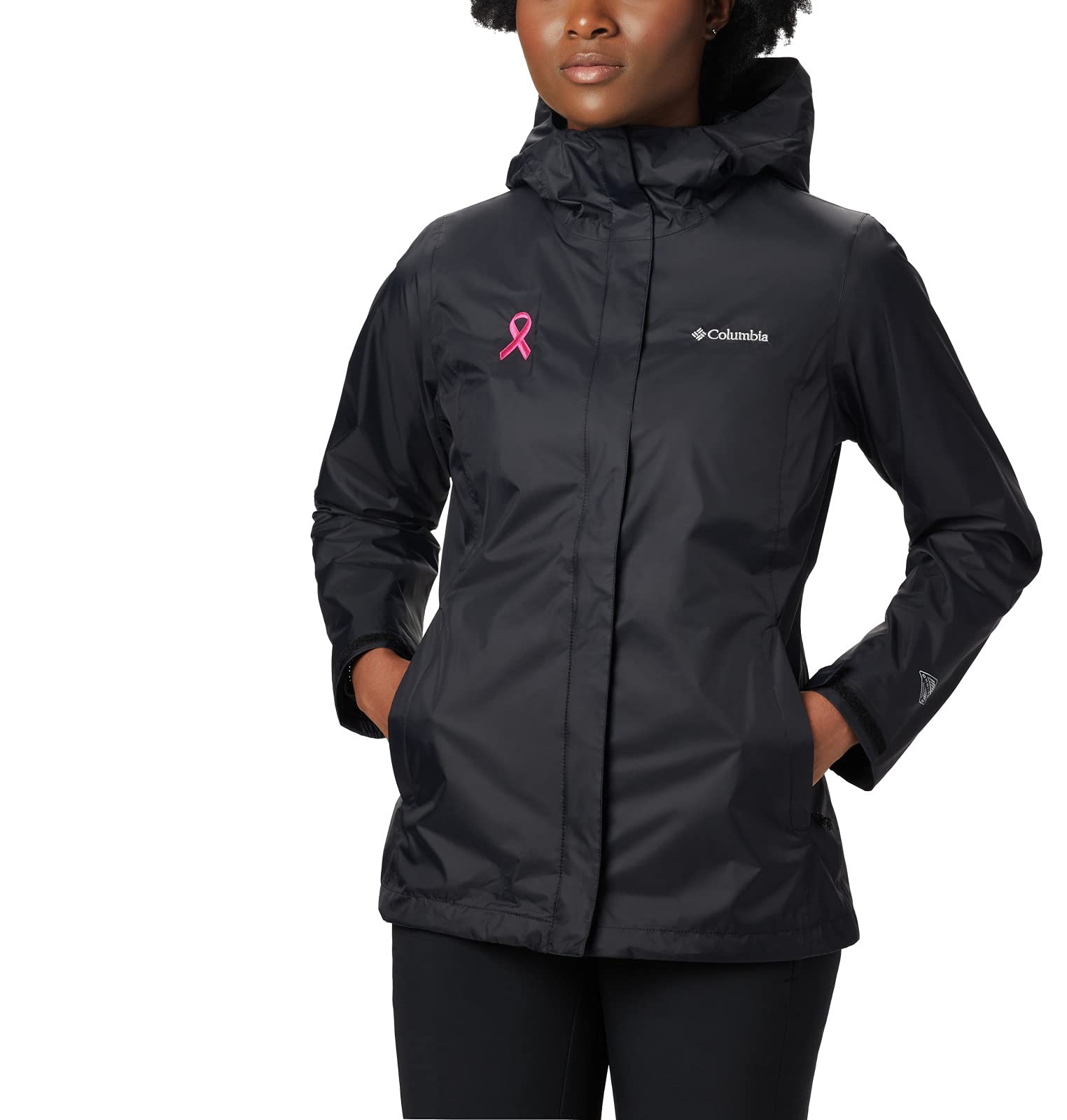 Columbia Women's Waterproof Rain Jacket - Lightweight Windproof Hooded Jacket for Hiking & Outdoor Activities (Pink)