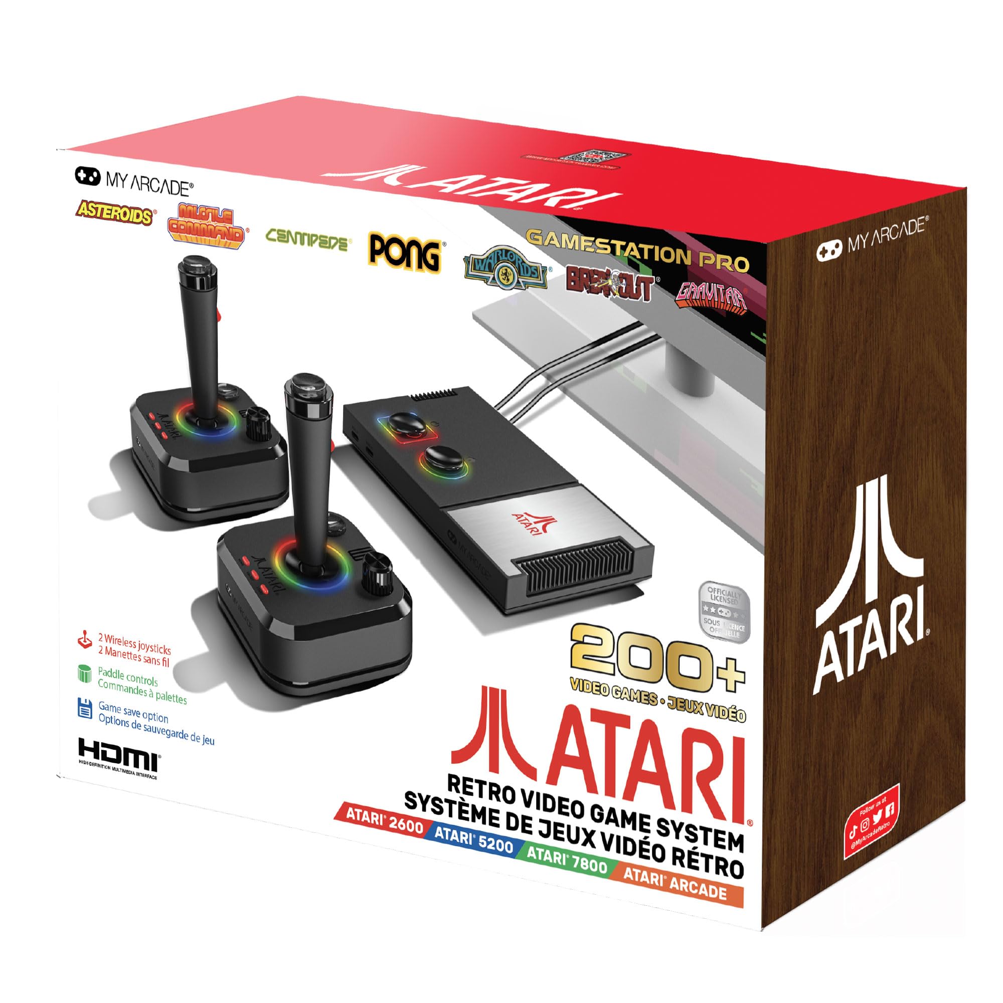 My Arcade Atari Game Station Pro: 200+ Classic Video Games Console with Wireless Joysticks, RGB LED Lights - Play Asteroids, Centipede & More | Perfect for Retro Gaming, Family Entertainment & Game Room Decor
