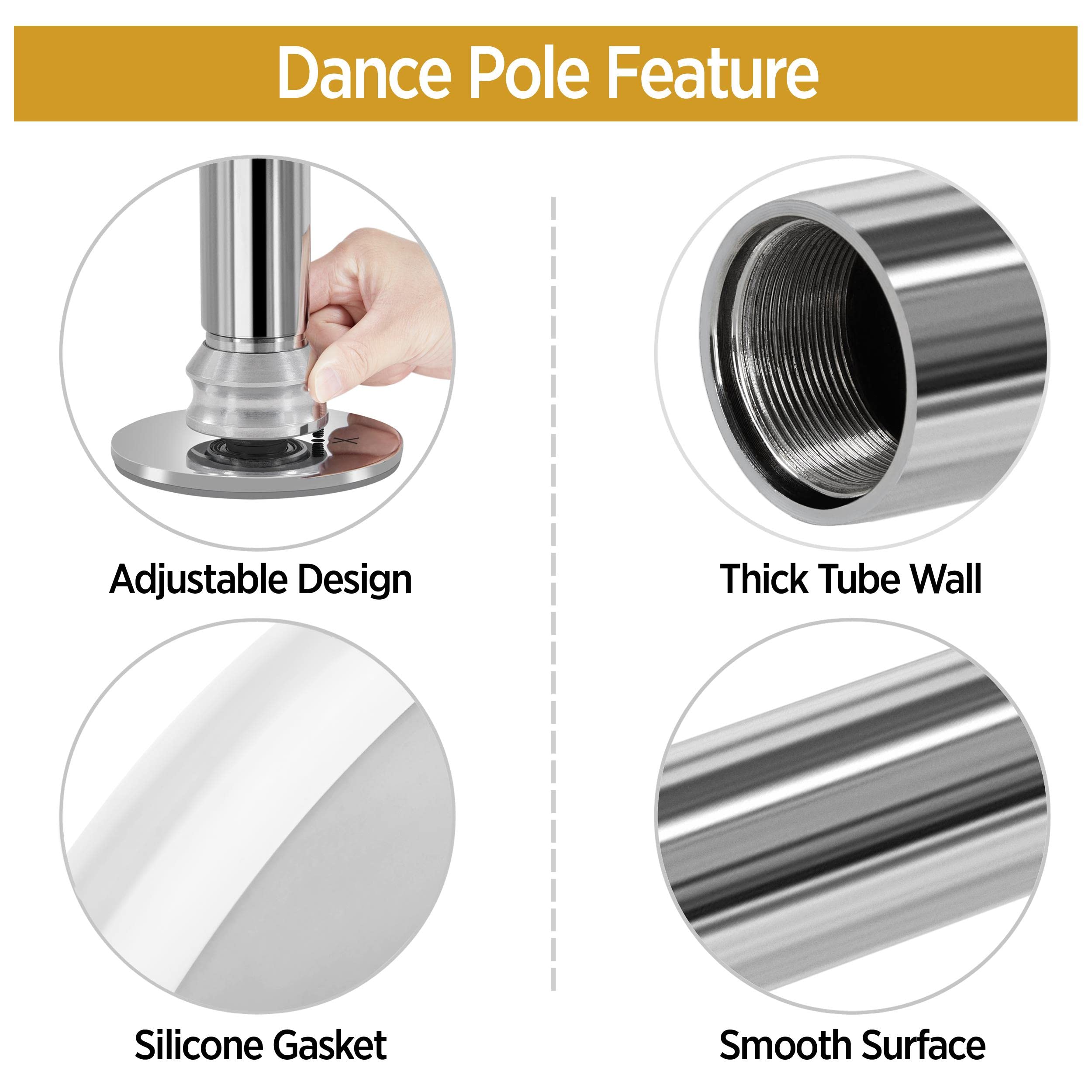 Yaheetech 45mm Portable Dancing Pole - Adjustable Height 7ft to 9ft, Spinning & Static Mode, 500lbs Weight Capacity for Home & Club Use - Perfect for Pole Fitness, Dance Practice & Professional Performances (Silver)