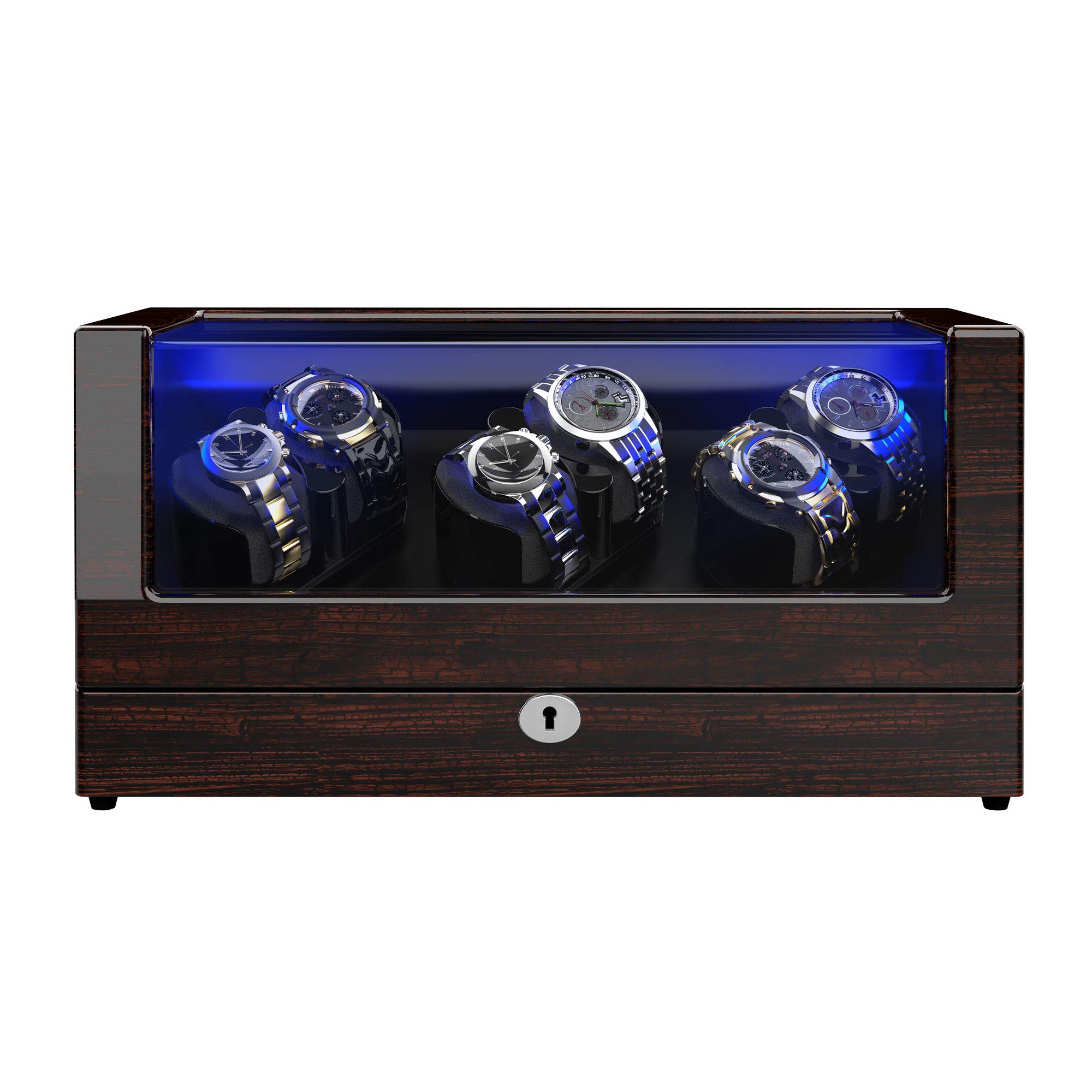Premium Automatic Watch Winder for Rolex - Japanese Motor, Soft Watch Pillows, Wooden Shell & Blue LED Light - Perfect for Watch Storage, Display & Maintenance (Triple Tree)