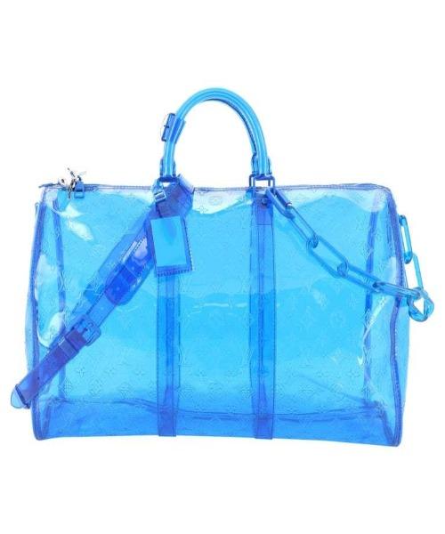 Authentic Louis Vuitton Keepall Bandouliere 50 Monogram Blue PVC Travel Duffle Bag - Perfect for Weekend Getaways & Business Trips