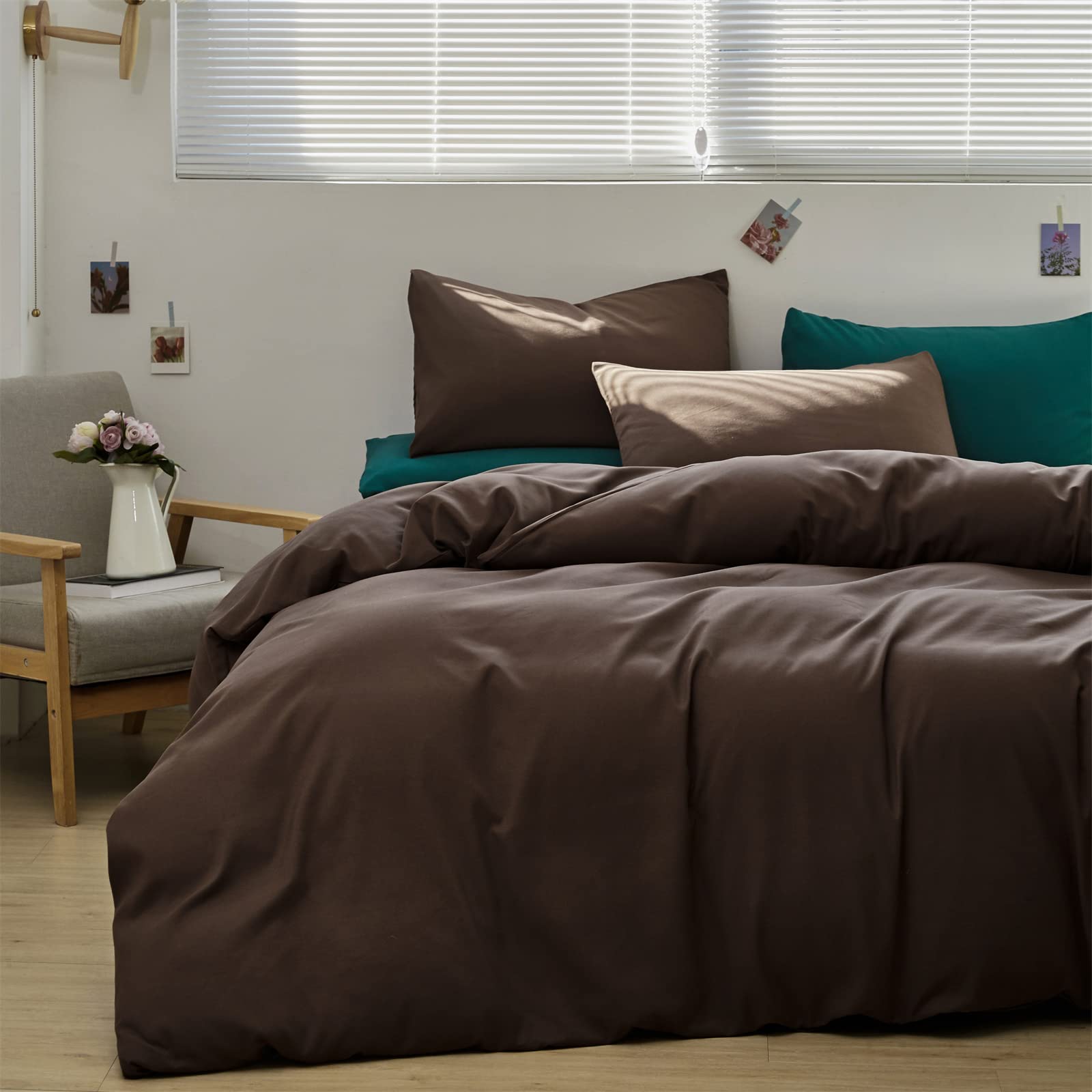 Wellboo King Size Brown Comforter Set - Solid Mocha Coffee Cotton Bedding for Adults & Teens - Dark Chocolate Quilt & Chestnut Blanket - Modern Farmhouse Bedroom Decor - Perfect for Master Bedroom, Guest Room, and Cozy Winter Nights