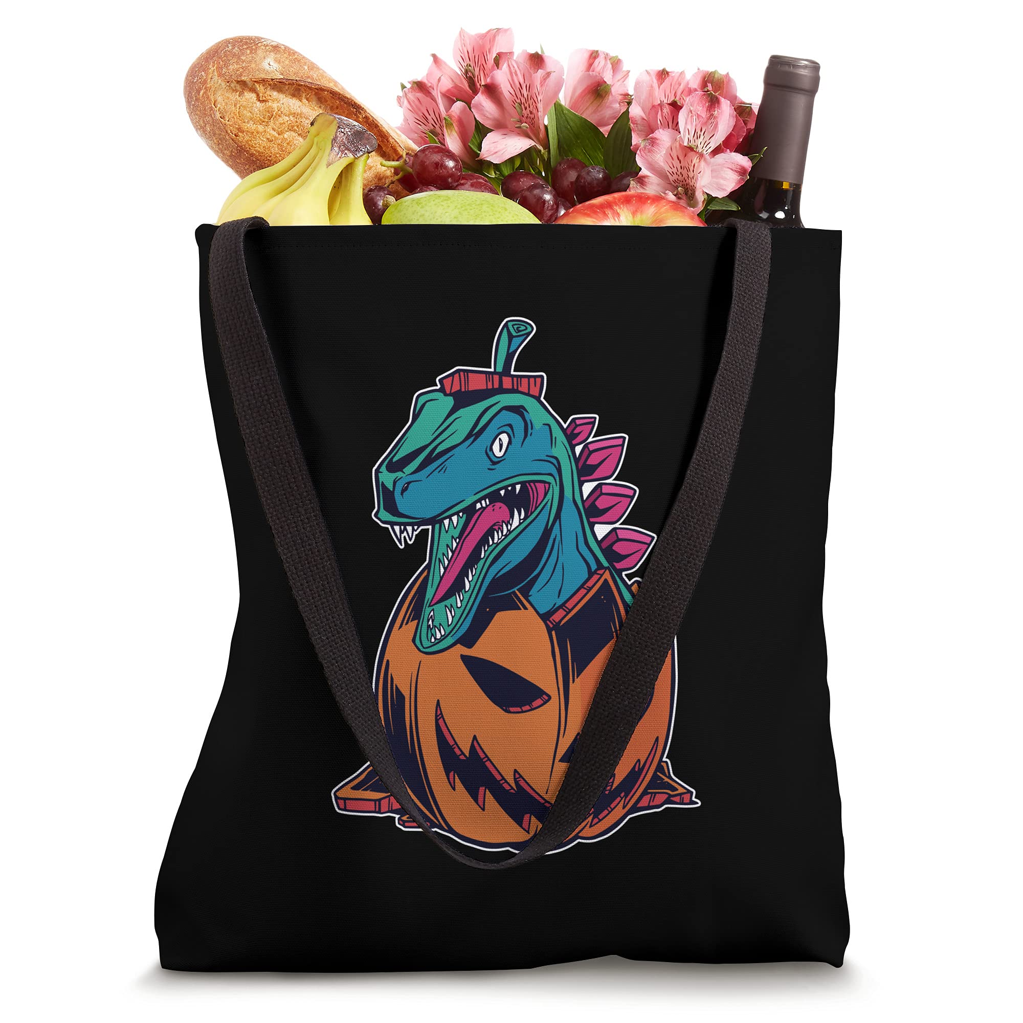 Dinosaur Pumpkin Halloween Jack-O-Lantern Tote Bag - Tyrannosaurus Rex Design for Trick or Treat, Cosplay & Everyday Use