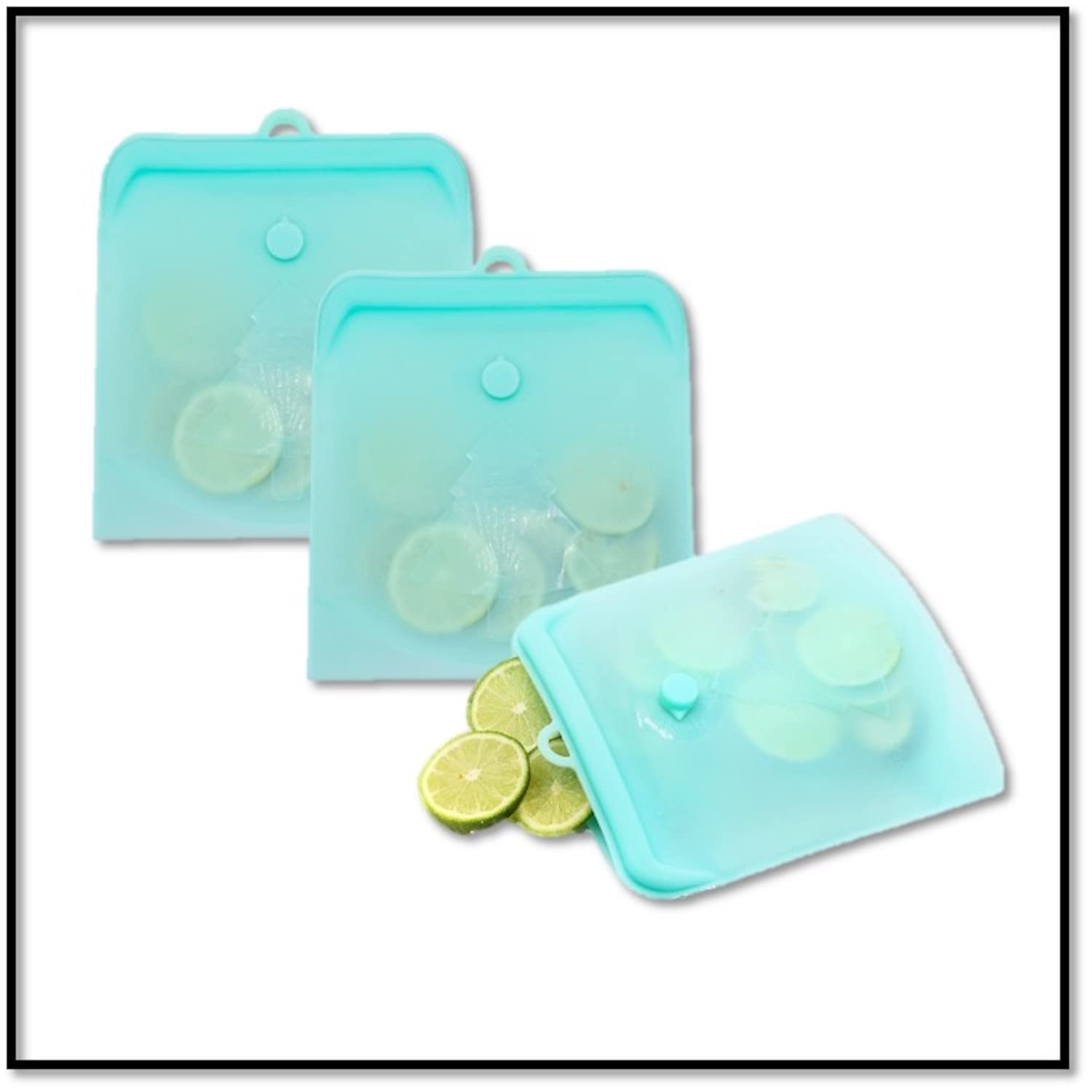 Ecoberi Reusable Food Storage Bags - BPA Free Silicone Zip Lock Bags for Lunch, Snacks & Meal Prep | Microwave, Freezer & Dishwasher Safe | 32oz Set of 3 (Blue) | Perfect for Kids Lunch Box, Travel & Home Organization