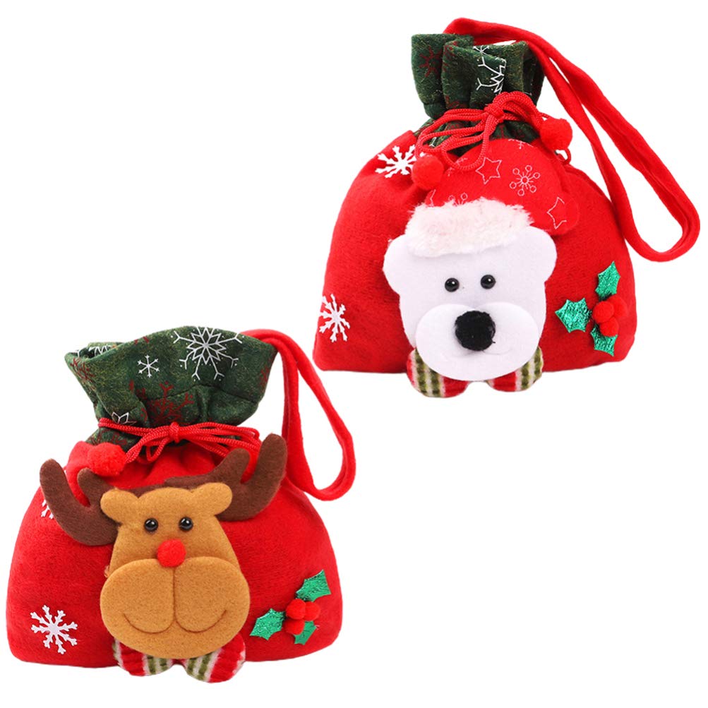 DOITOOL Christmas Cookie Bags - 2pcs Reindeer Bear Drawstring Gift Bags for Holiday Candy, Cookies & Party Favors | Perfect for Xmas Gifts, Stocking Stuffers & Festive Treat Packaging