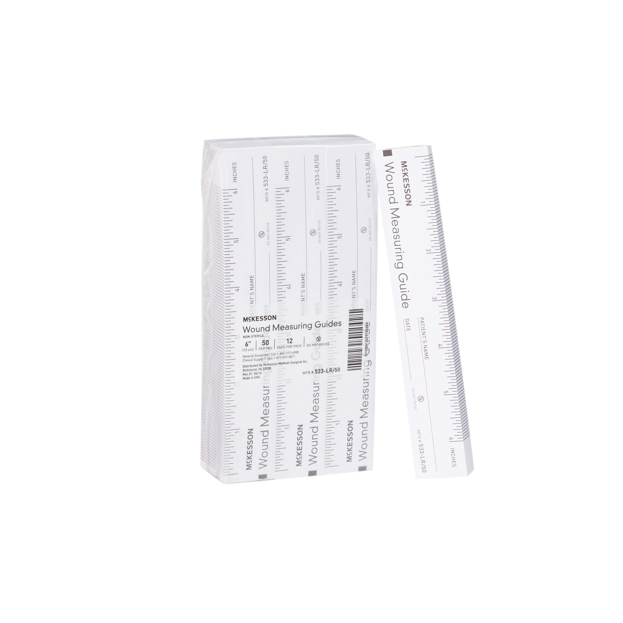 McKesson Non-Sterile Paper Wound Measuring Guide Ruler - 6 Inch, 50 Count per Pack (12 Packs, 600 Total) - Ideal for First Aid Kits, Medical Clinics & Wound Care Management