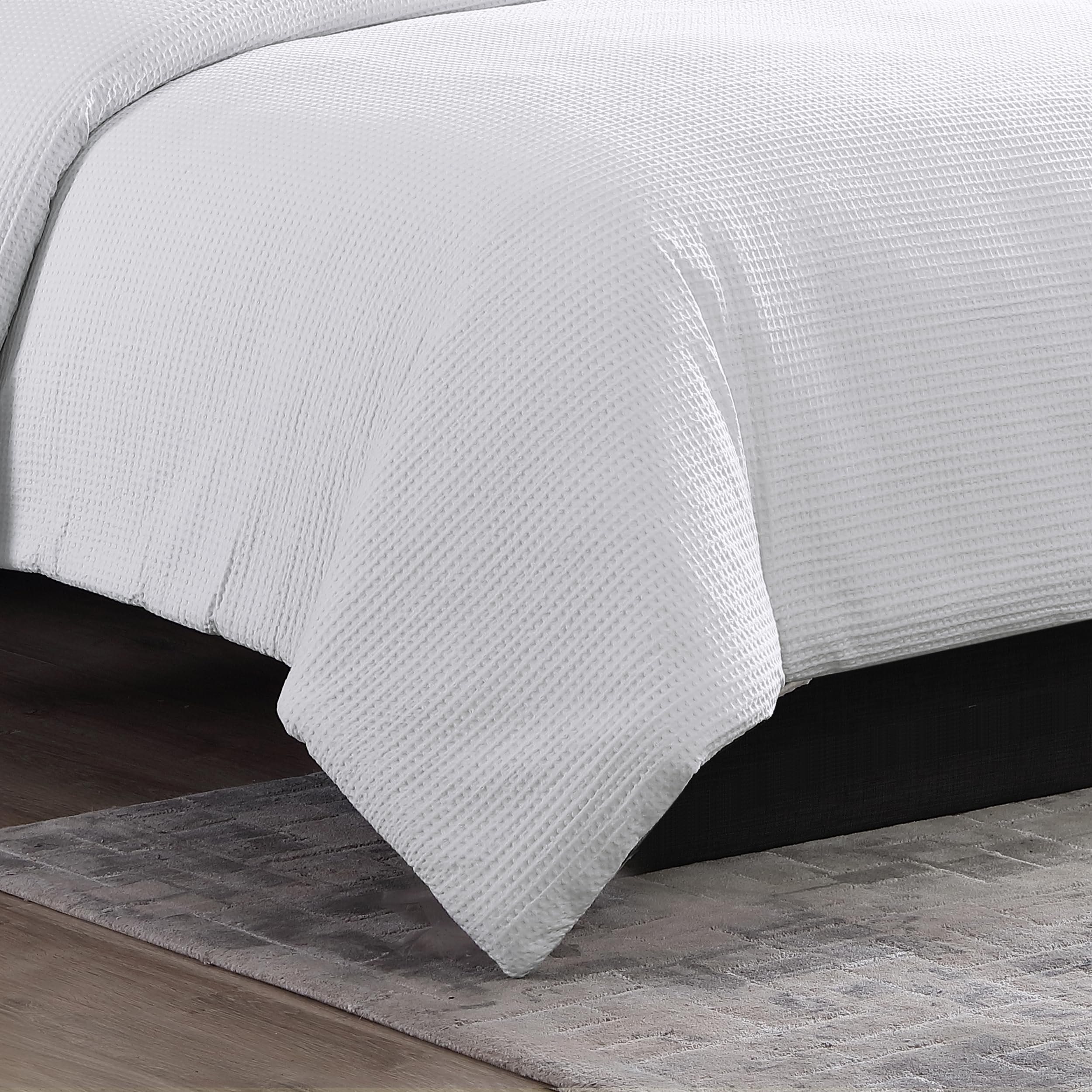 Vera Wang Queen Comforter Set - Luxury 100% Cotton Waffle Pique Bedding with Matching Shams, Medium Weight All-Season Duvet Cover (White) for Master Bedroom, Guest Room & Hotel Decor