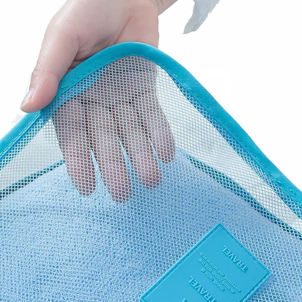 MOCOFO 6-Piece Travel Luggage Storage Bag Set - 3 Packing Cubes + 3 Small Garment Organizers for Suitcases (Blue) | Perfect for Airplane Carry-On, Vacation Packing & Closet Organization