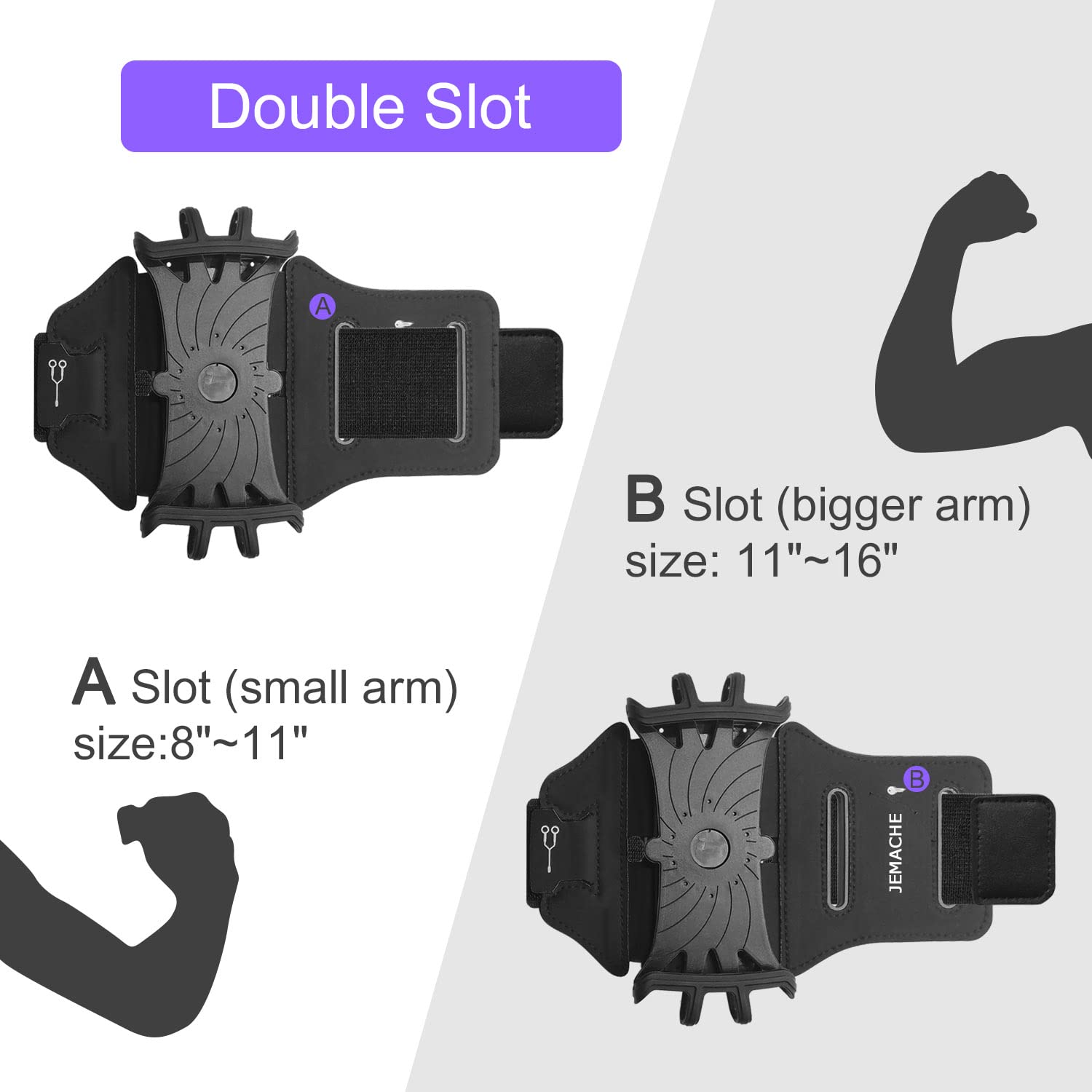 JEMACHE Running Armband for iPhone 16 Pro Max & 15/14/13/12/11 Pro, iPhone 16/15 Plus, Samsung Galaxy S24/S23/S22/S21 Ultra/Plus - Adjustable Phone Holder for Workouts, Jogging & Fitness (Black)
