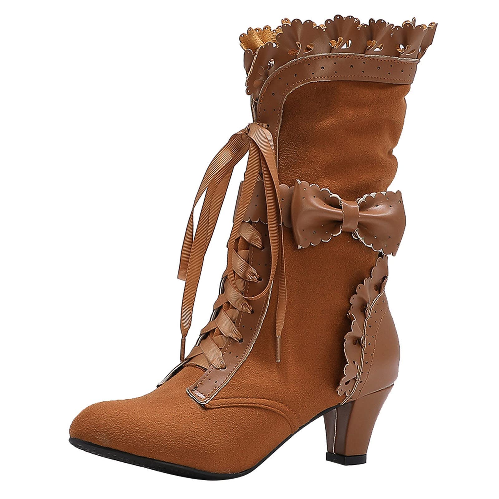 **Women's Steel Toe Boots - Plus Size Lace-Up Block Heel Ankle Boots with Bow Detail for Work & Outdoor | Comfortable Non-Slip Footwear for Hiking, Construction & Casual Wear**