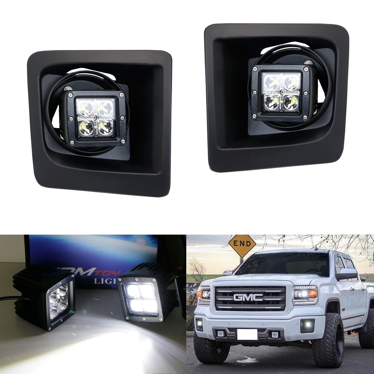 40W CREE LED Pods with Fog Light Cover & Bracket Mounts - Compatible with 2014-2015 GMC Sierra 1500 - Off-Road Lighting, Truck Accessories for Foggy Conditions & Night Driving