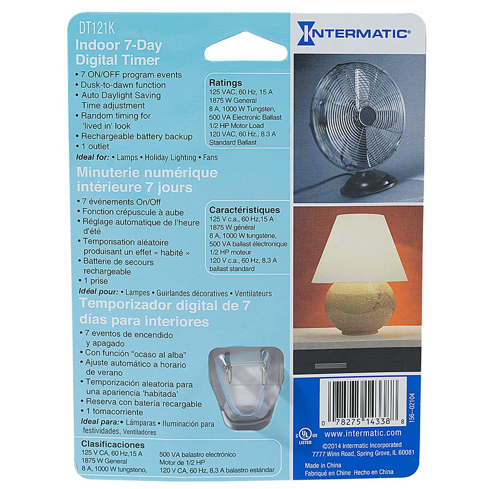 Intermatic DT121K 15-Amp Digital Indoor Timer - Programmable Light Switch for Home Automation, Energy Saving & Smart Scheduling - Perfect for Lamps, Appliances & Holiday Decorations