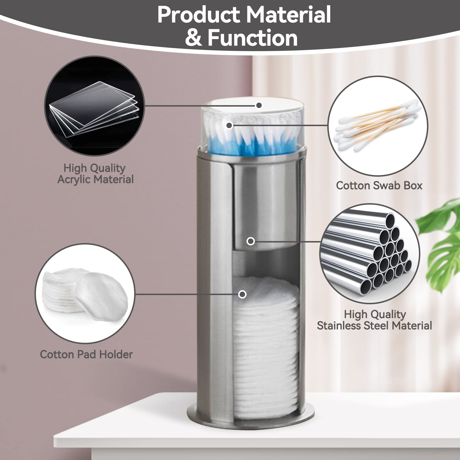 2-in-1 Stainless Steel Q-Tip Holder & Cotton Swab Organizer with Acrylic Lid - Perfect for Bathroom Vanity, Makeup Counter & Travel Storage | Hygienic Dispenser for Cotton Pads & Beauty Tools