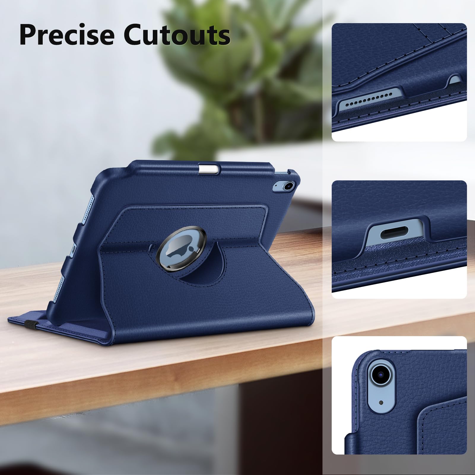 Fintie 360 Rotating Case for iPad 11th Gen (2025) & 10th Gen (2022) - Protective Stand Cover with Built-in Apple Pencil Holder | Navy Blue | Perfect for Work, Study & Entertainment