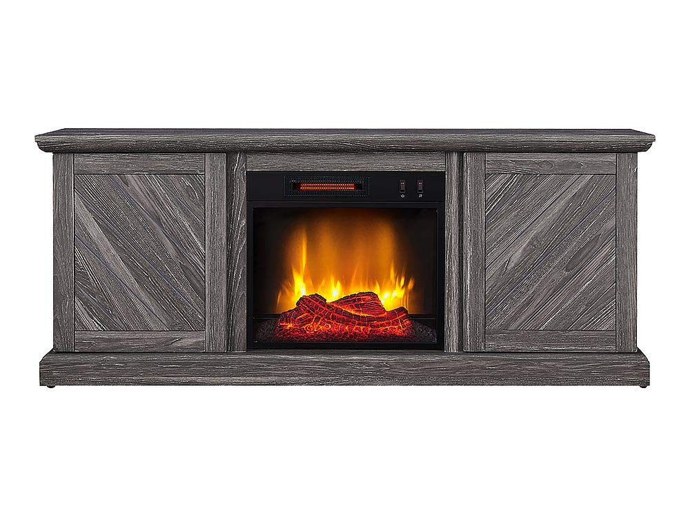 Walden Media Entertainment Console TV Stand - Weathered Gray Raw Wood Finish with Built-in Fireplace - Perfect for Living Room, Home Theater & Cozy Spaces