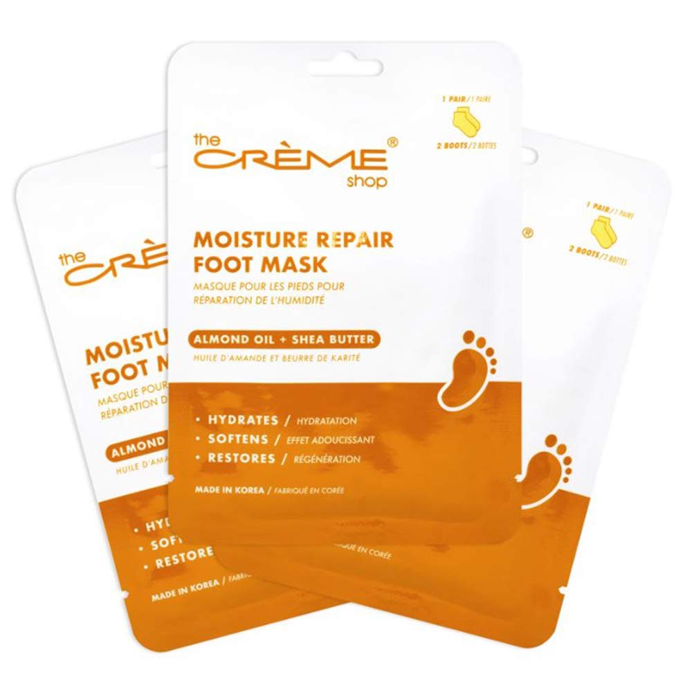 The Crème Shop Foot Repair Mask - Moisturizing Foot Mask with Almond Oil & Shea Butter for Dry, Cracked Feet - Korean Hydrating Foot Mask & Cracked Heel Treatment - Perfect for Pedicures, Spa Days & At-Home Foot Care