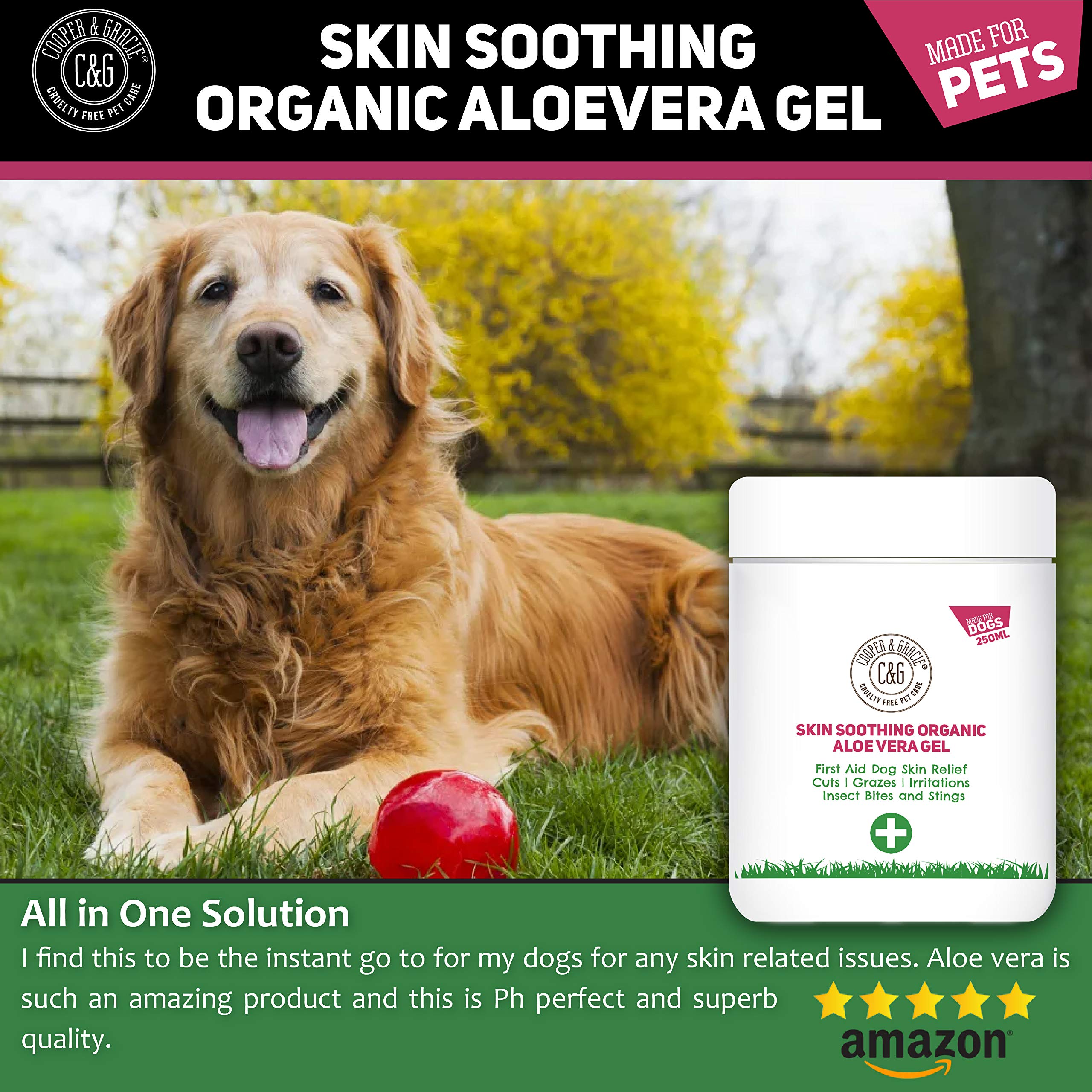 Organic Aloe Vera Gel for Pets - Skin Soothing, Food Grade with Vitamins & Amino Acids | Soothes & Moisturizes Dry, Itchy Skin from Insect Bites & Allergies | Perfect for Dogs, Cats & Small Animals After Bathing or Outdoor Play