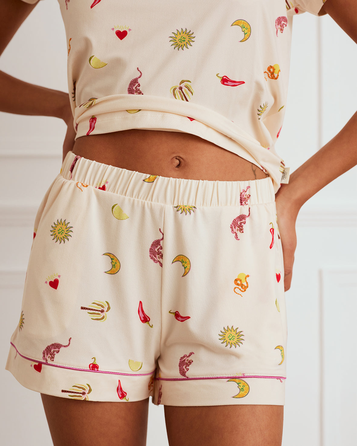 Desert Icons Print Short Pajama Set - Soft Cotton Sleepwear for Women - Perfect for Summer Nights & Lounge Wear
