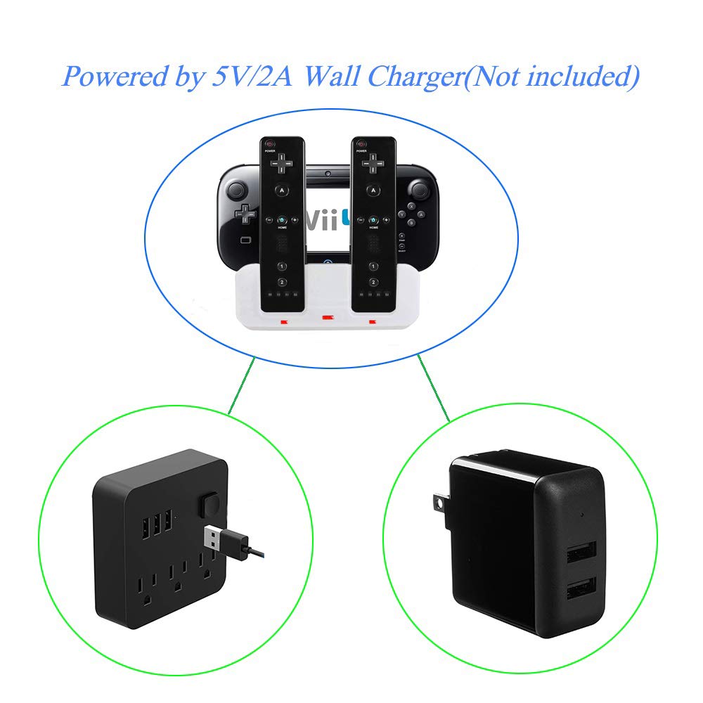 Wii U Charger Dock Station for Wii Remote & Wii U Gamepad with 2 Rechargeable Batteries & Charging Cable - White | Fast Charging LED Indicator | Perfect for Gaming Sessions & Multiplayer Parties
