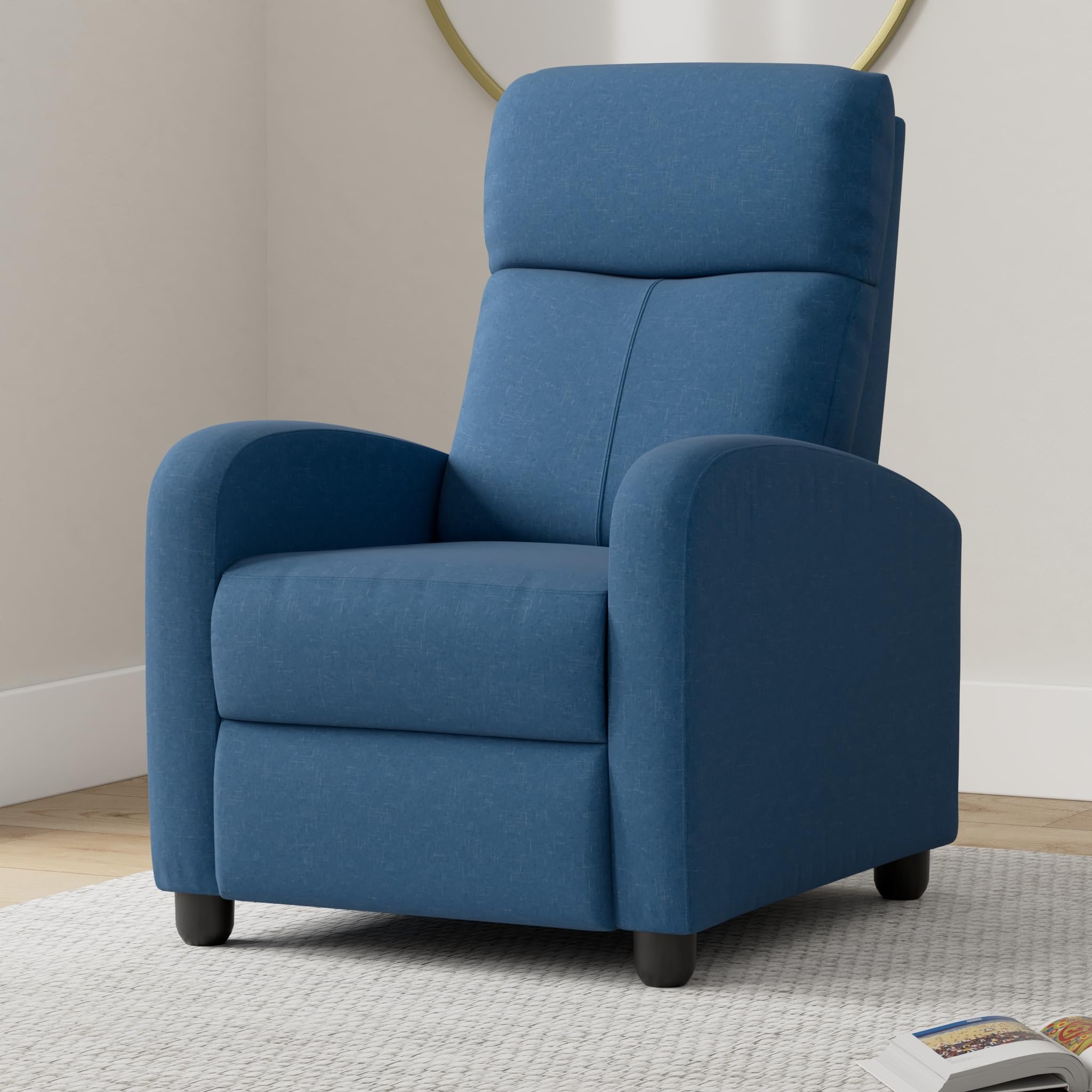 Modern Fabric Recliner Chair for Living Room - Single Reclining Sofa with Padded Seat & Backrest, Home Theater Seating, Reading Lounge Chair - Perfect for Relaxing, Watching Movies & Napping
