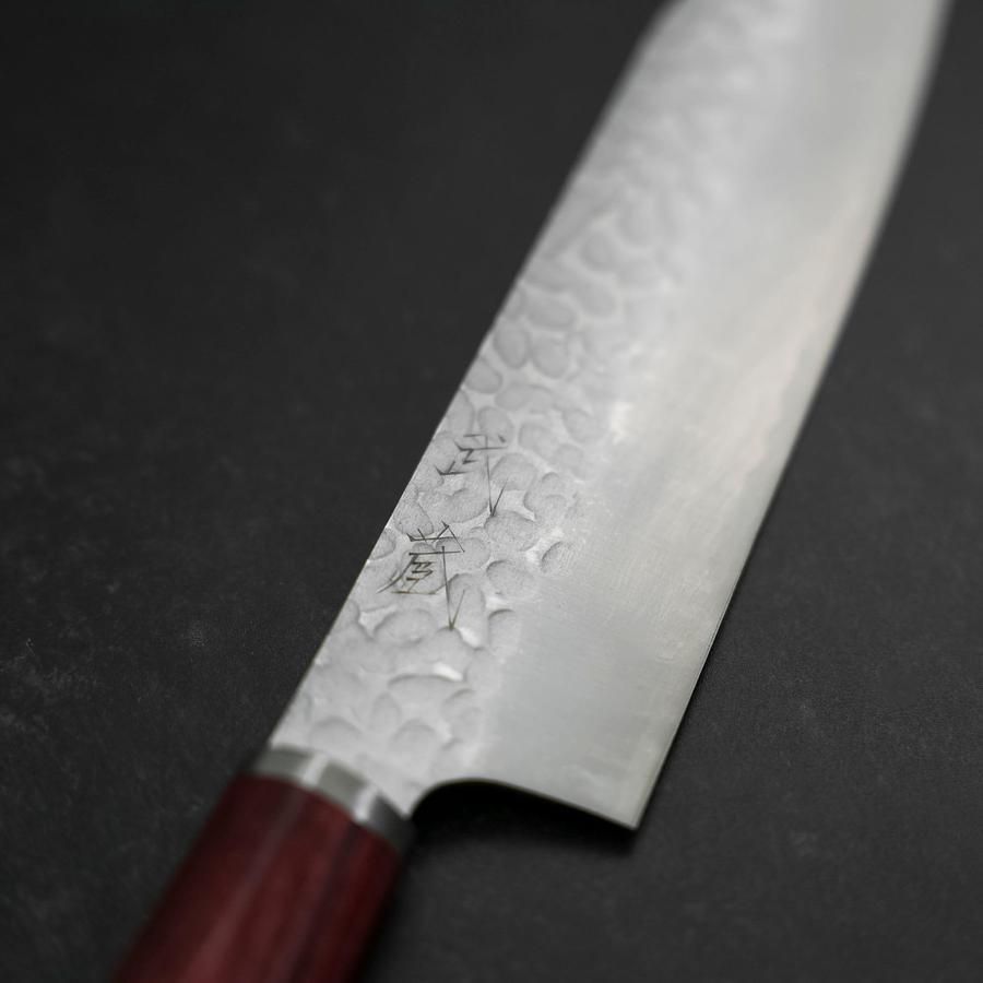 VG-10 Santoku Knife 165mm with Tsuchime Hammered Finish & Red Western Handle - Perfect for Slicing, Dicing, and Chopping Vegetables, Meat, and Fish