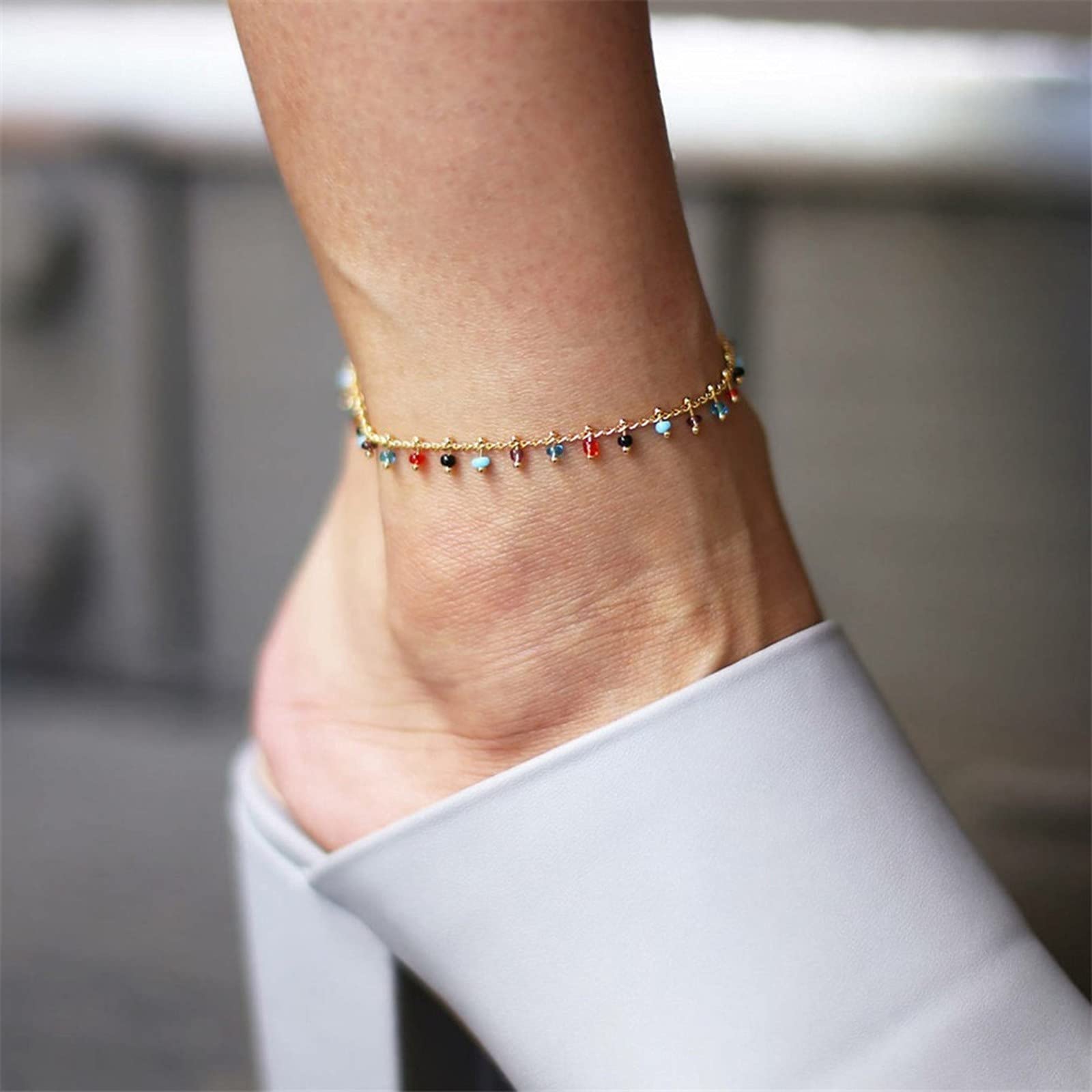 Boho Beach Chain Beaded Anklet - Colorful Bohemian Jewelry for Women | Gothic Foot Accessory with Hoop Earrings | Perfect for Summer Festivals, Beach Vacations & Boho Fashion