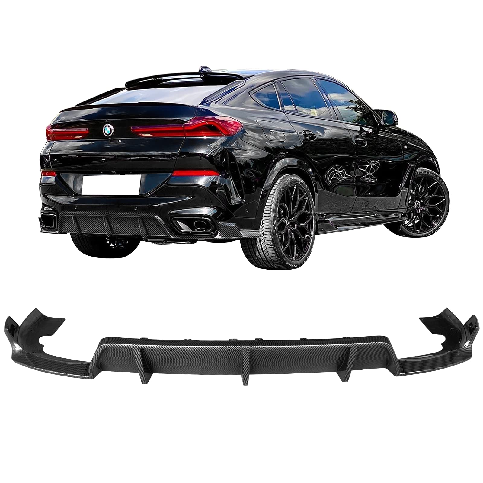 IKON MOTORSPORTS Rear Diffuser for 2020-2024 BMW X6 G06 M Sport - Carbon Fiber Style PP Bumper Lip Body Kit | Perfect for Performance Upgrade & Custom Styling