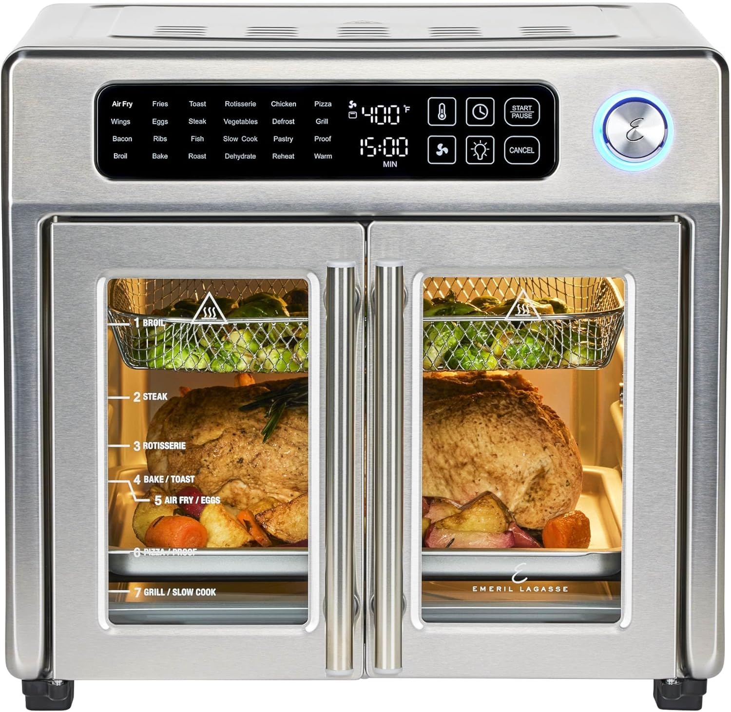 Emeril Lagasse 26QT Extra Large Air Fryer Toaster Oven Combo - 24 Cooking Functions with Digital Controls - Stainless Steel French Door Design - Includes 7 Accessories - Perfect for Baking, Roasting, Air Frying & Family Cooking