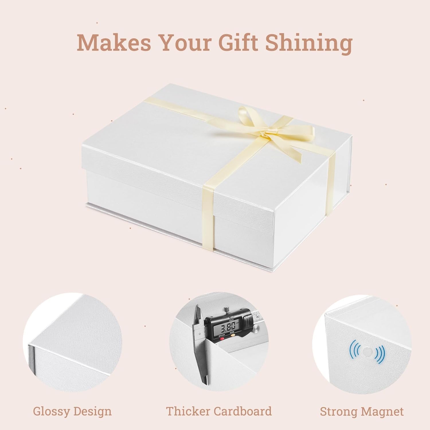 Premium Magnetic Gift Box Bulk 11x8x3.5 Inch - Elegant White Wedding Bridesmaid Proposal Box with Lid, Ribbon & Card - Perfect for Christmas, Birthday, Anniversary Gifts - Pack of 40 (Great for Jewelry, Cosmetics & Luxury Gift Packaging)