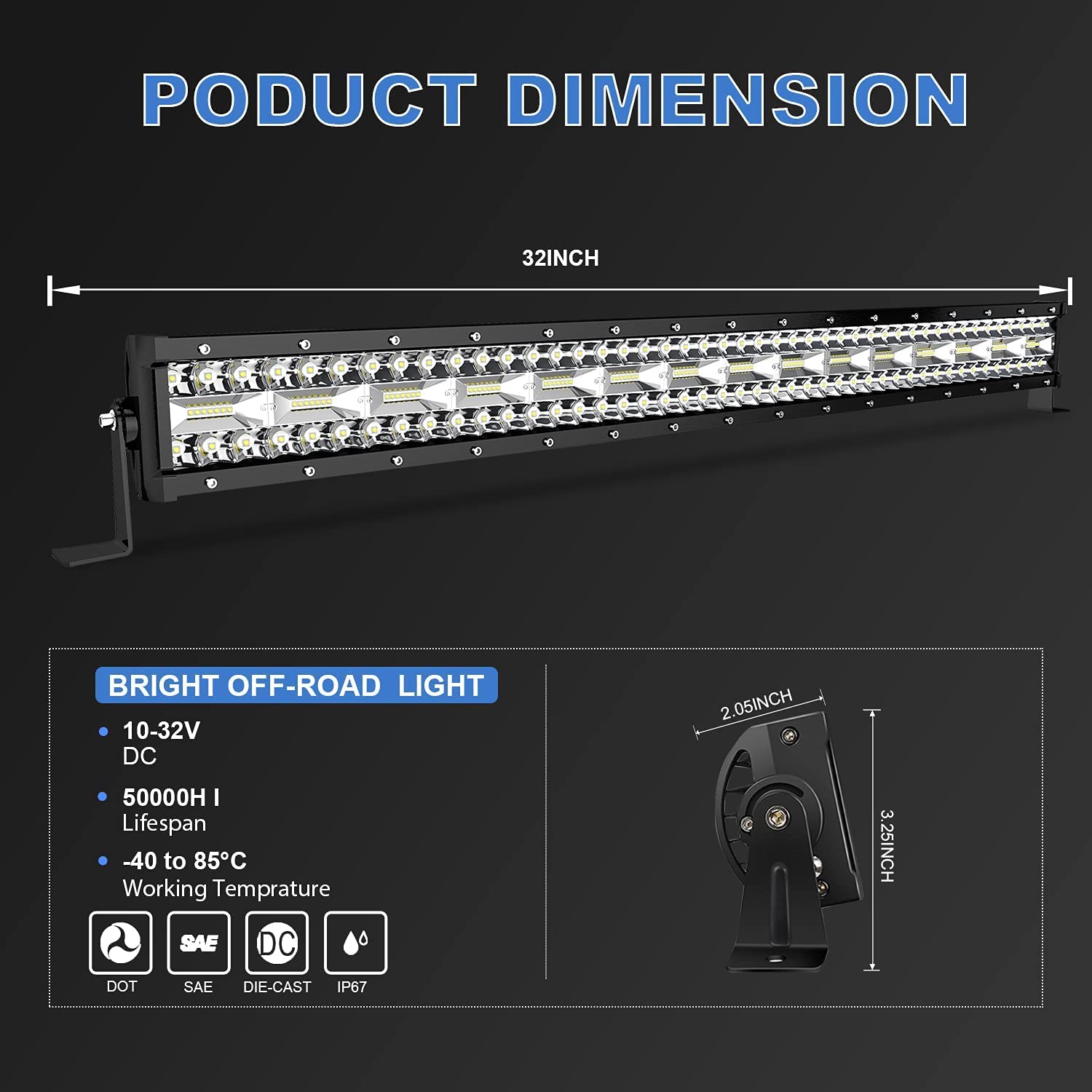 32 Inch LED Light Bar T-Former Triple Row 672W Spot Flood Combo Light Bar with 2pc 4 Inch 60W Driving Fog Lights & Wiring Harness - Waterproof Off-Road Lighting for Trucks, ATV, UTV, Jeep, Boat & Pickup - Perfect for Night Driving, Off-Roading & Emergency Lighting