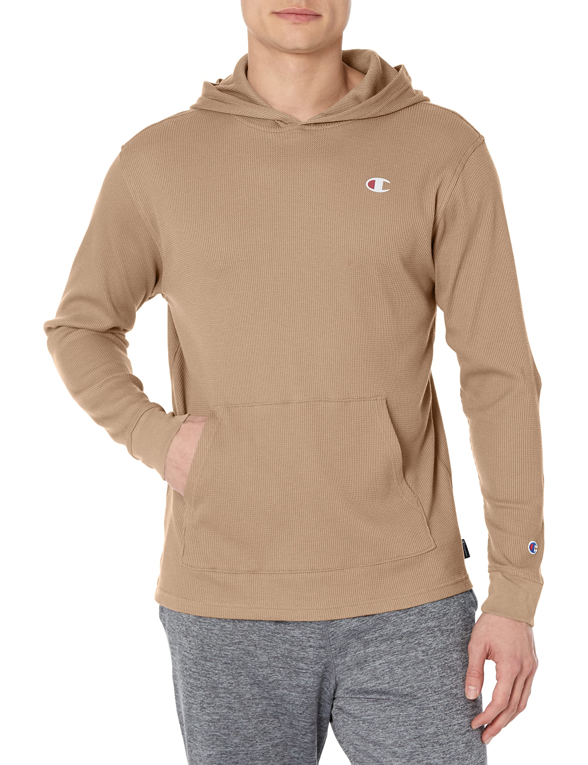 Champion Men's Waffle Knit Hoodie - Soft Cotton Pullover Sweatshirt with Logo | Casual Streetwear for Gym, Running & Everyday Wear