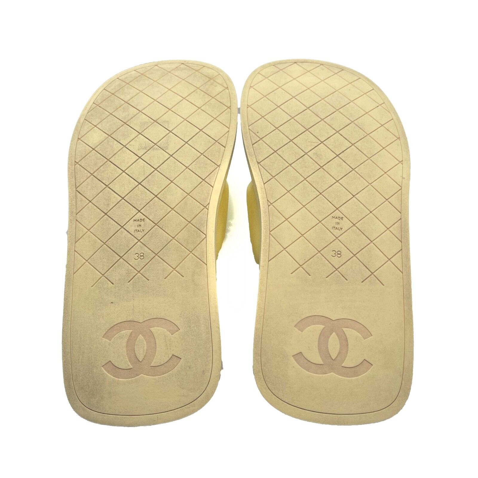 Chanel Lambskin Padded Pool Thong Sandals - Women's Luxury Flip Flops in Yellow, Size 38 (US 8) - Perfect for Beach, Poolside & Summer Vacations